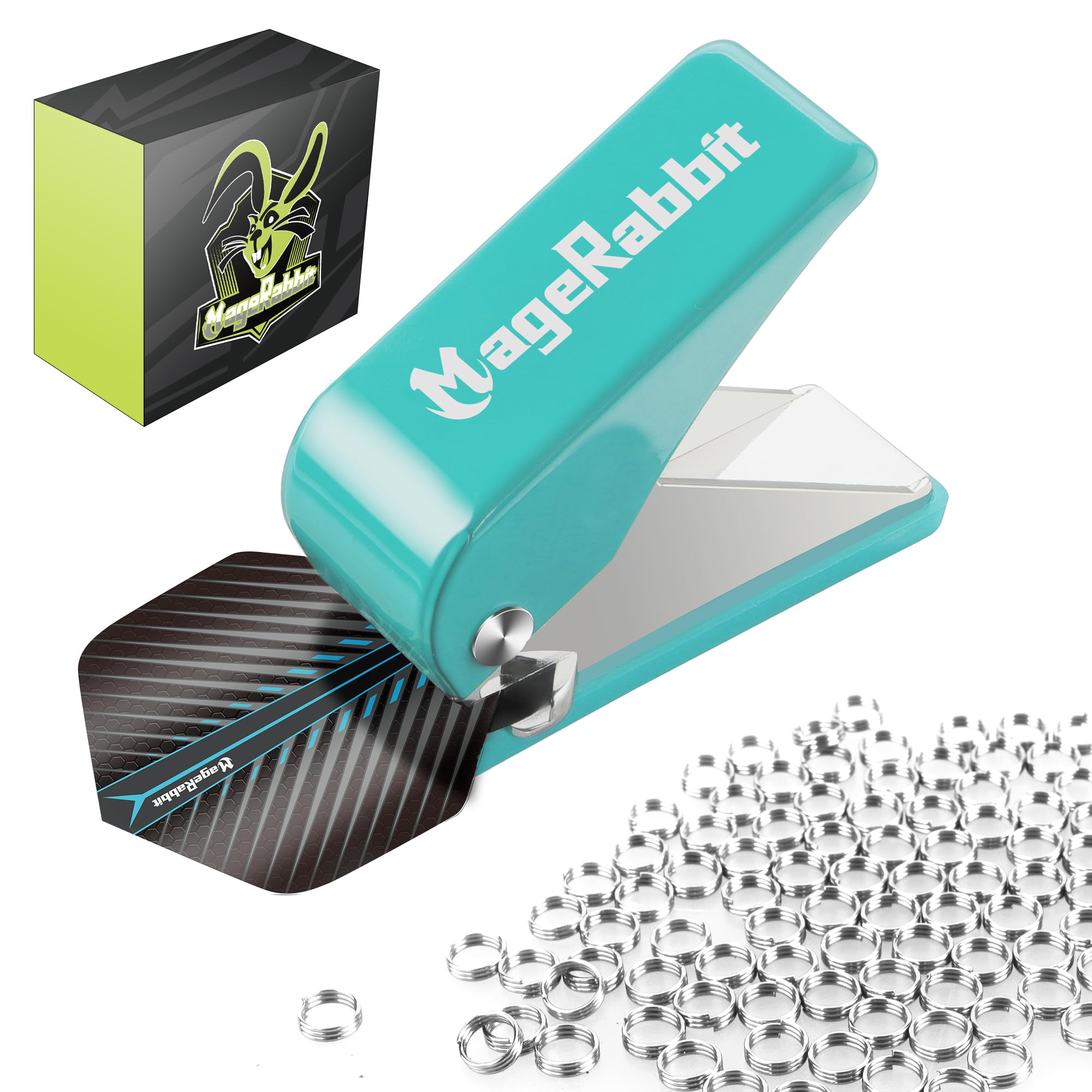 MageRabbit Dart Flight Hole Punch Tool, Dart Flight Hole Punch with 100 Metal O Rings, Dart Accessories Puncher for PET Flights,