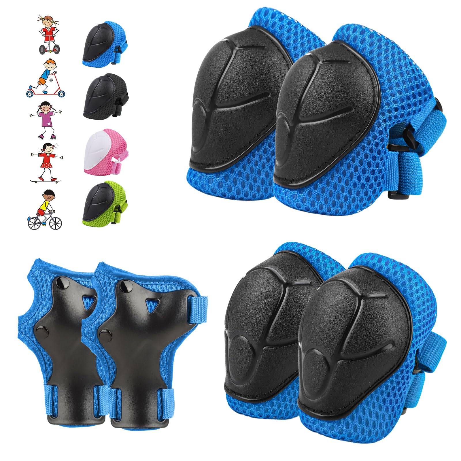 6PCS Kids Protective Gear Set, Knee Pads for Kids 3-10 Years Old, Toddler Elbow Pads, Wrist Guards, Skating Cycling Bike Rollerb