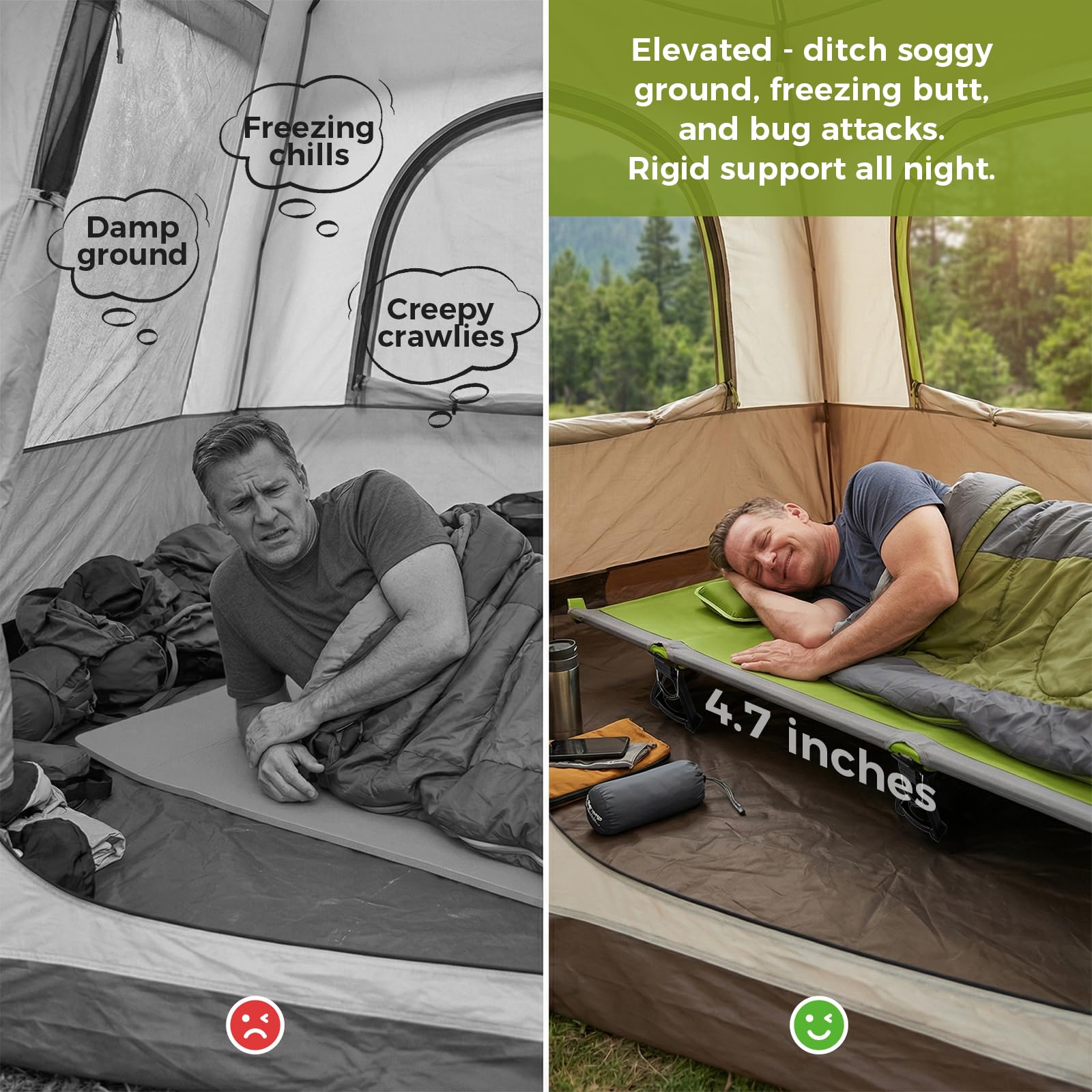 Kingcamp Ultralight Compact Folding Camping Cot Bed, 4.9 Pounds (Green)