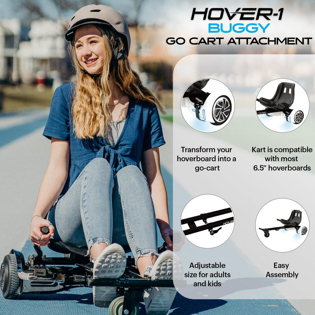 Hover-1 Kart Buggy Hoverboard Attachment | Compatible With Most 6.5 & 8 Electric Hoverboards, Hand-Operated Rear Wheel Control,