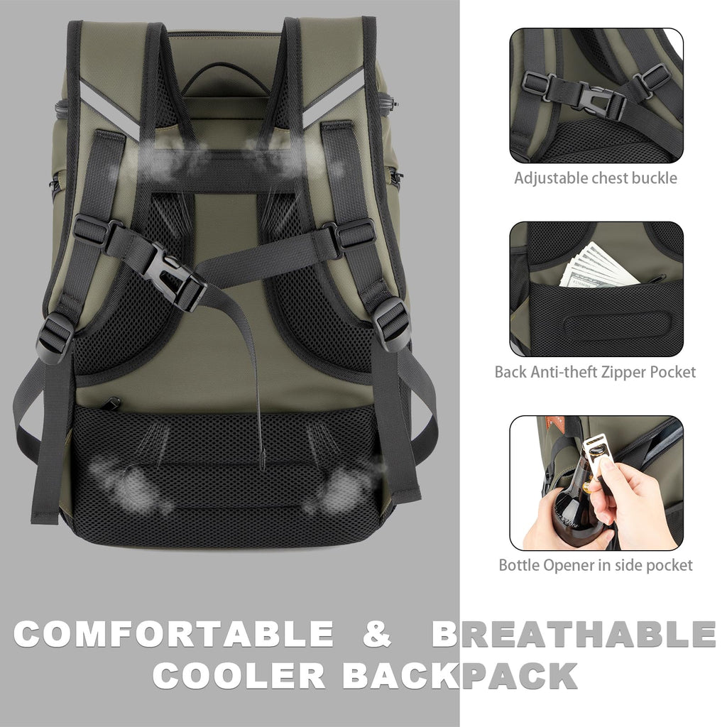 Insulated Cooler Backpack,33 Cans Multifunctional Double Deck Leakproof Cooler Bag With Sternum Strap,Large Capacity Lightweight