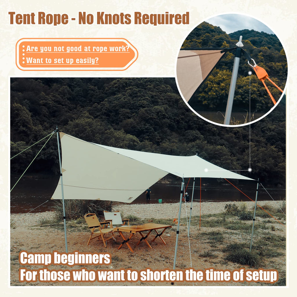 Hikeman Camping Rope With Ratchet Pulley,Quick Setup Outdoor Guy Lines Adjustable Tent Tie Downs Rope Hanger For Canopy,Kayak An