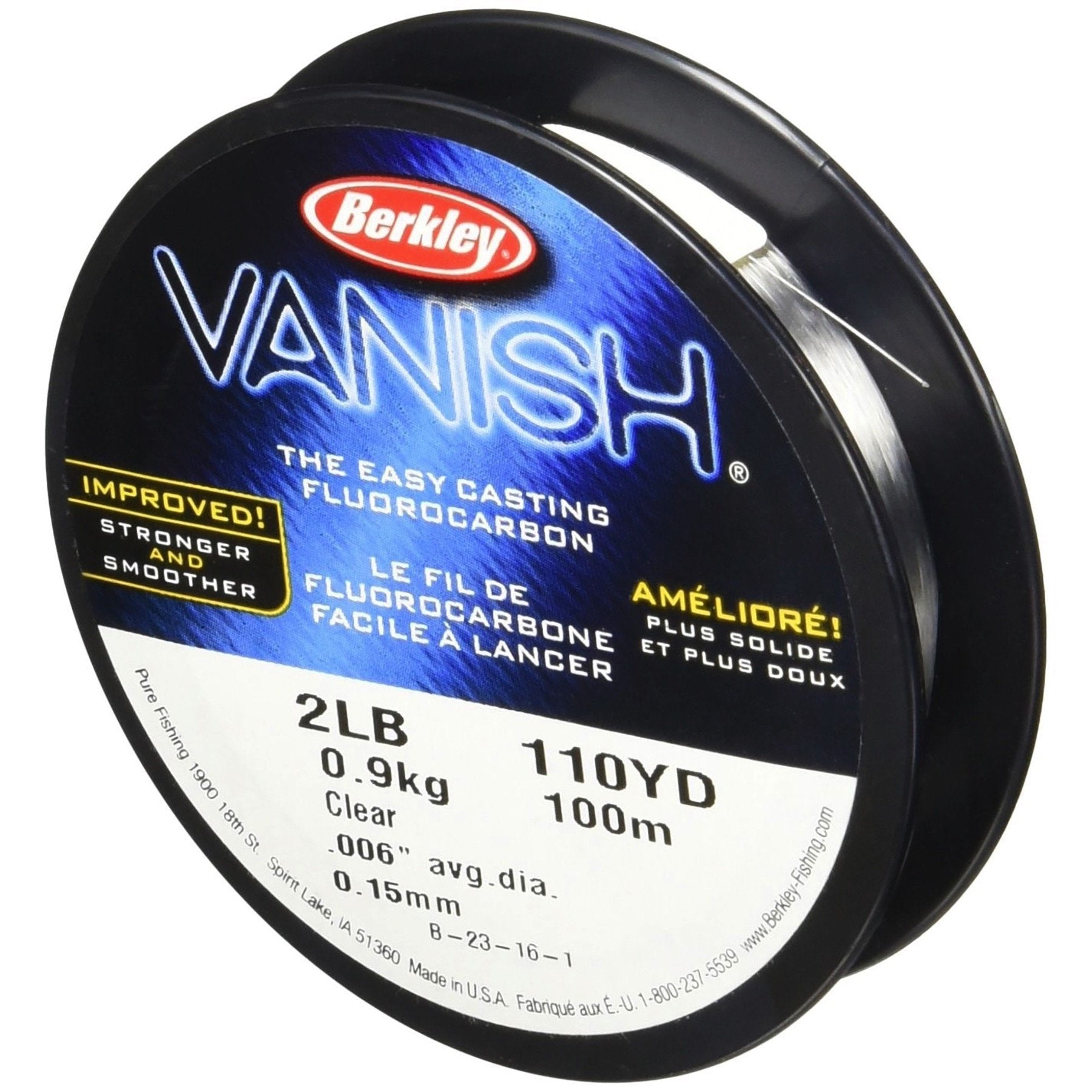 Berkley Vanish, Clear, 2Lb | 0.9Kg, 110Yd | 100M Fluorocarbon Fishing Line, Suitable For Saltwater And Freshwater Environments