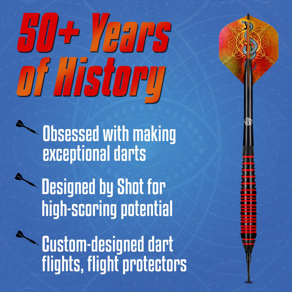 Shot! Darts Mystic Red-Soft Tip Dart Set-18Gm-Centre Weighted-Colour Plated Brass Barrels