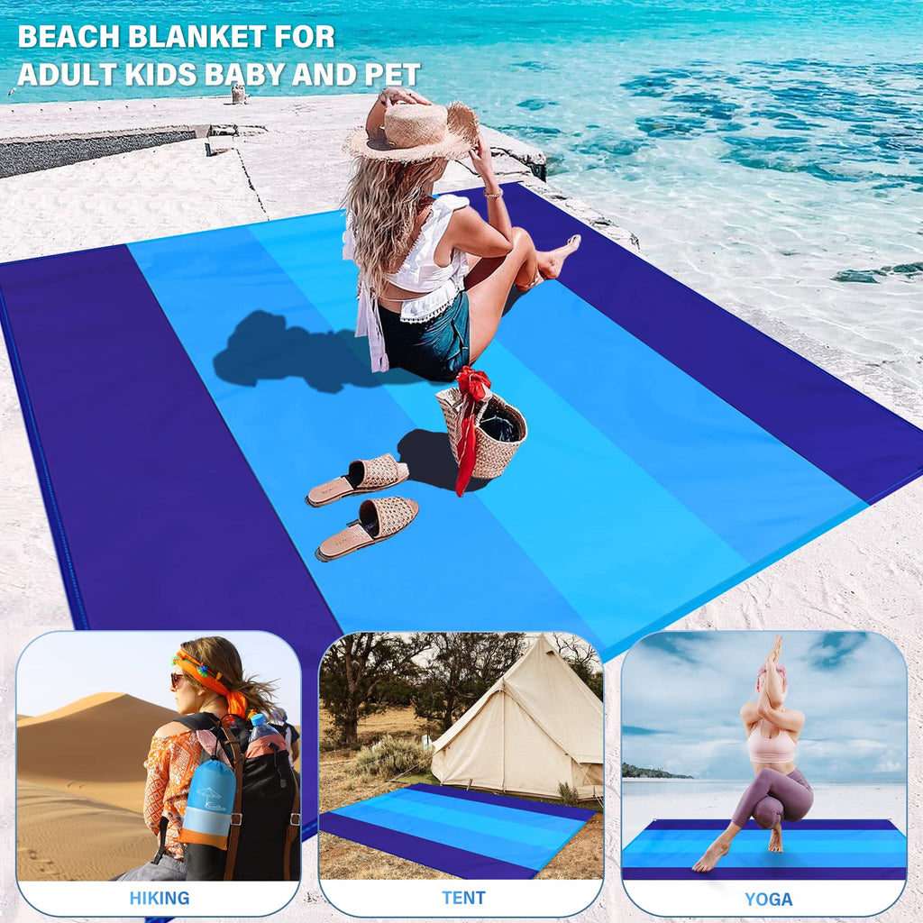 Famstar Beach Blanket Oversized Extra Large 78 X 81,Waterproof Sandproof Beach Blanket 1-7 Adults Lightweight Durable For Travel