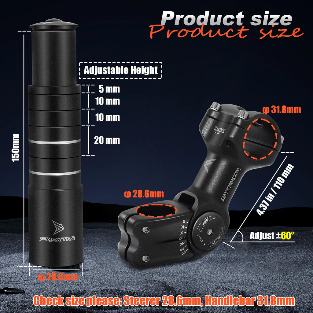Bike Stem Riser & Adjustable Mtb Stem, 31.8Mm Bike Stem Adjustable 60 Degree, Aluminum Bicycle Handlebar Riser, Universal Bike S