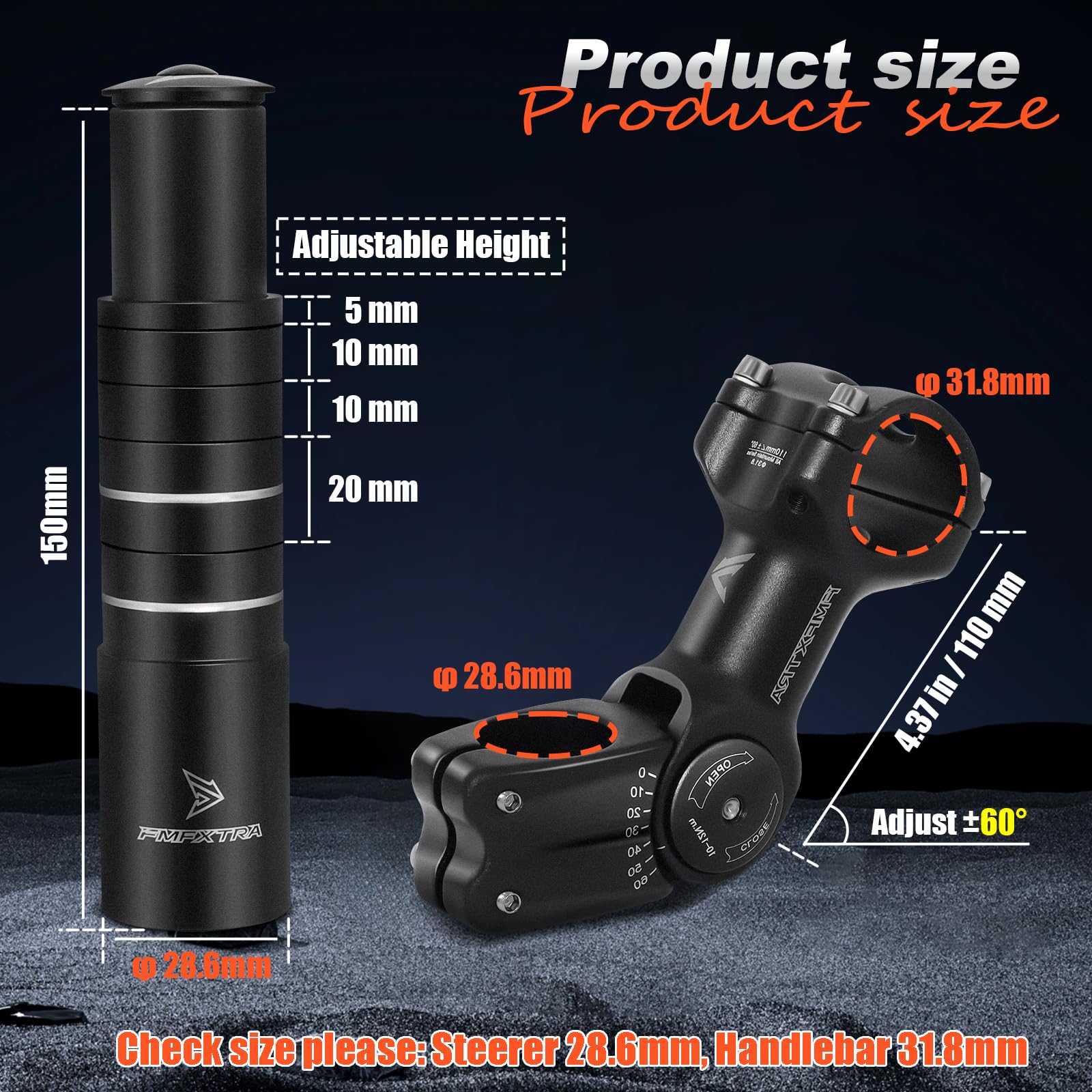 Bike Stem Riser & Adjustable Mtb Stem, 31.8Mm Bike Stem Adjustable 60 Degree, Aluminum Bicycle Handlebar Riser, Universal Bike S