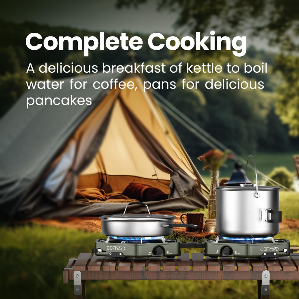 Cofiyard Propane 2-Burner Camping Stove With Carrying Bag And Gas Stove Pressure Regulator, Camping Essentials Folding Camp Stov