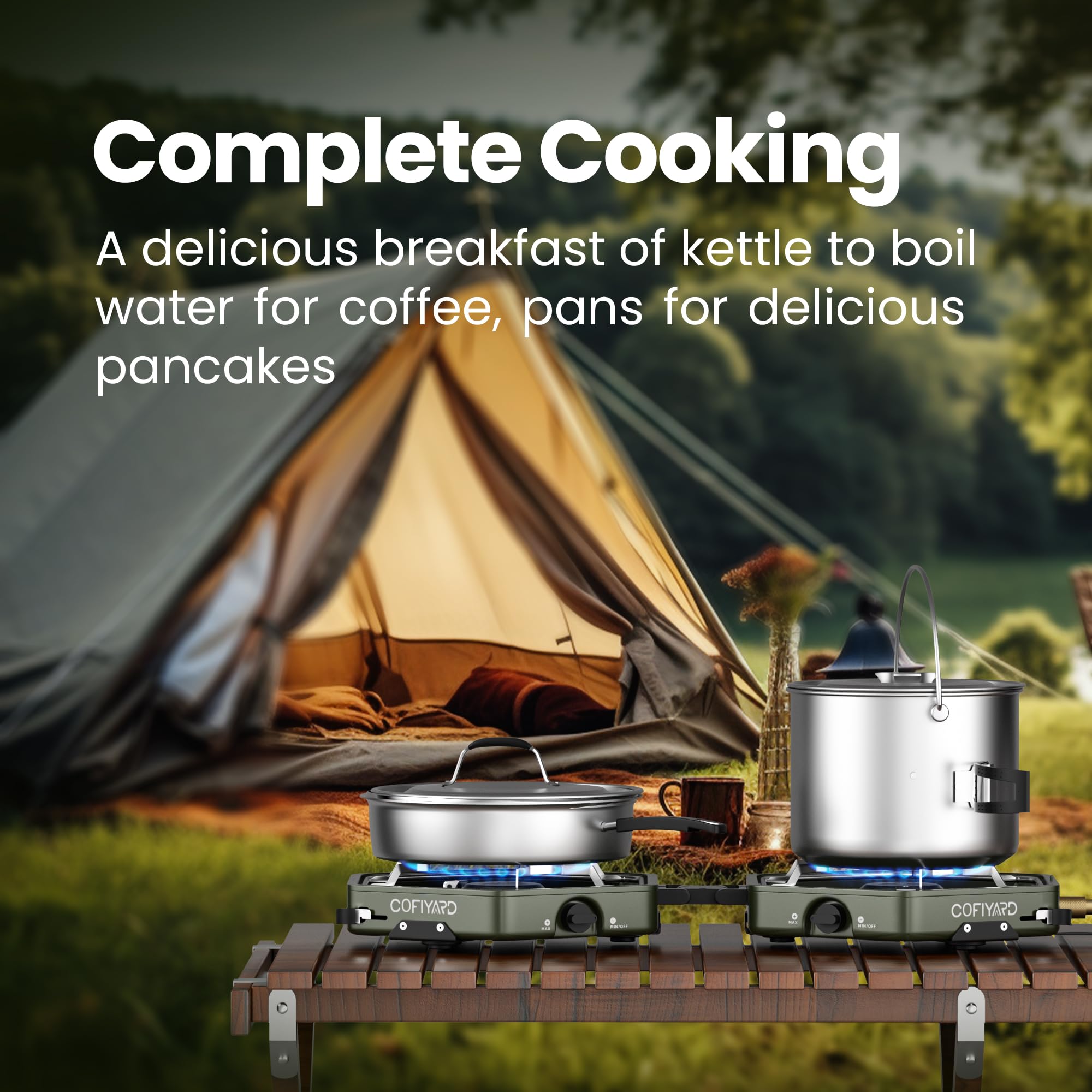 Cofiyard Propane 2-Burner Camping Stove With Carrying Bag And Gas Stove Pressure Regulator, Camping Essentials Folding Camp Stov