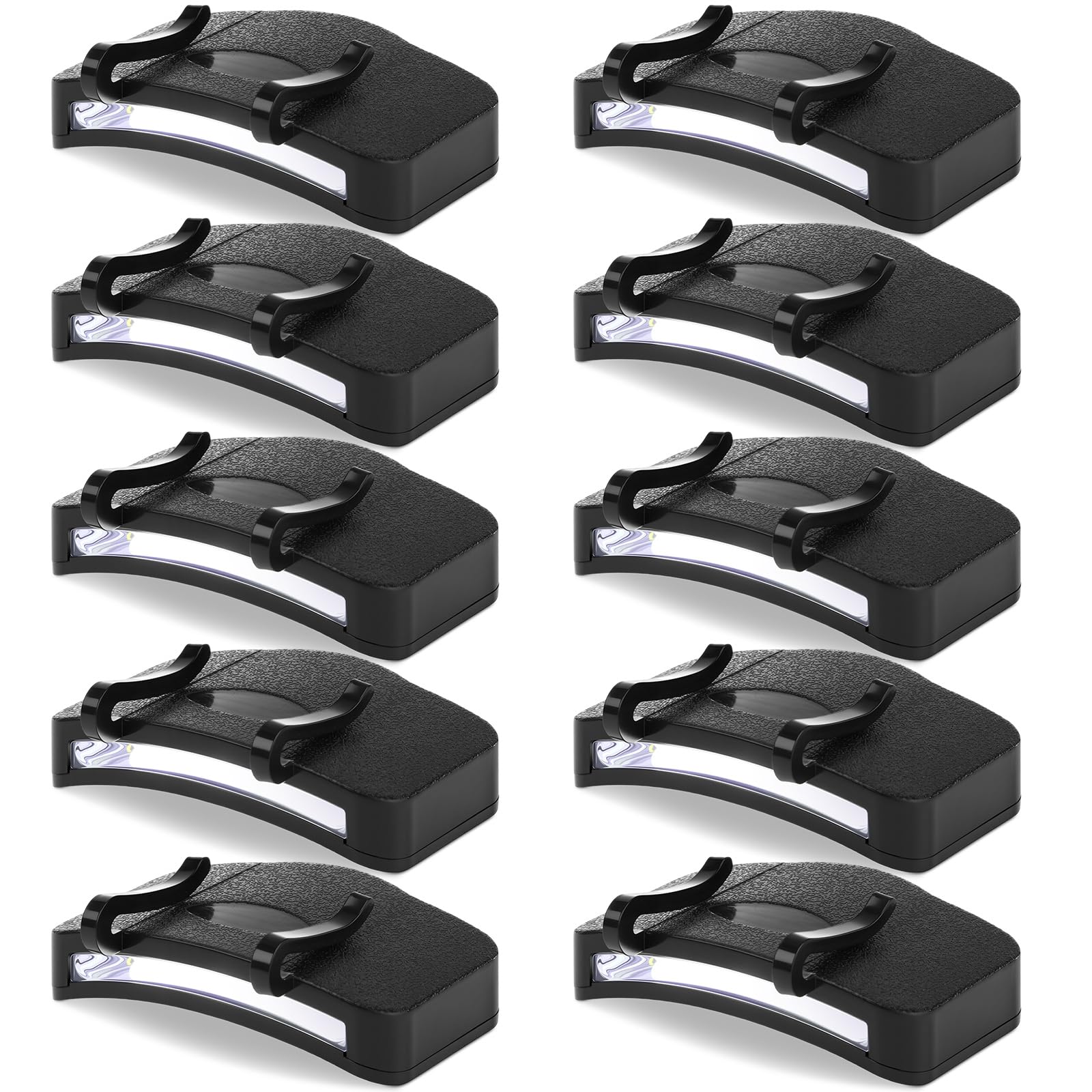 Hortsun 10 Pcs Hat Light Clip COB Cap Lights Clip on Hat Headlamp Battery Powered Cap Brim Lamp Black Waterproof Ultra Bright He