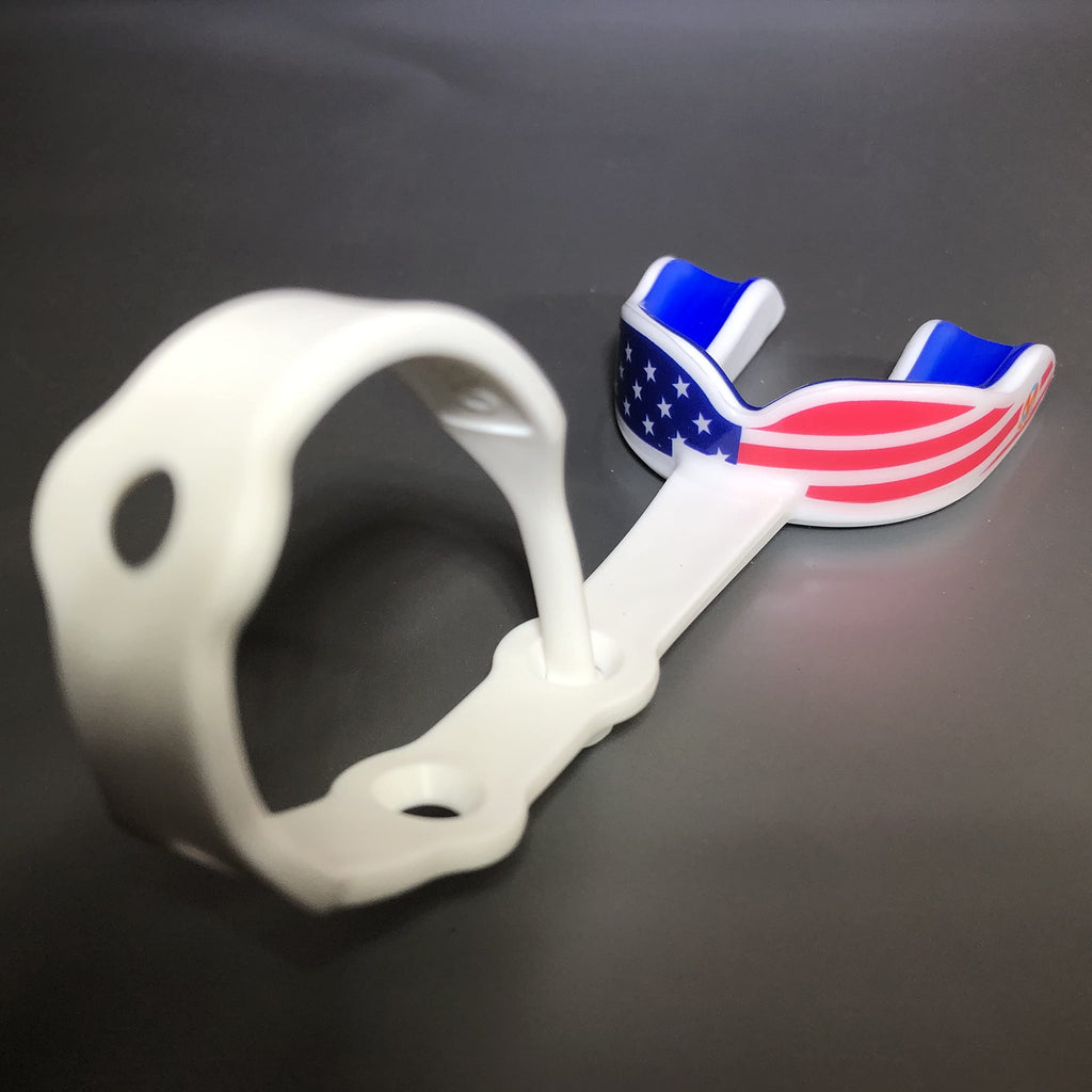 Oral Mart Usa Flag Strapped Youth Mouth Guard For Kids - American Flag Sports Mouthguard With Strap For Ice Hockey, Football, La