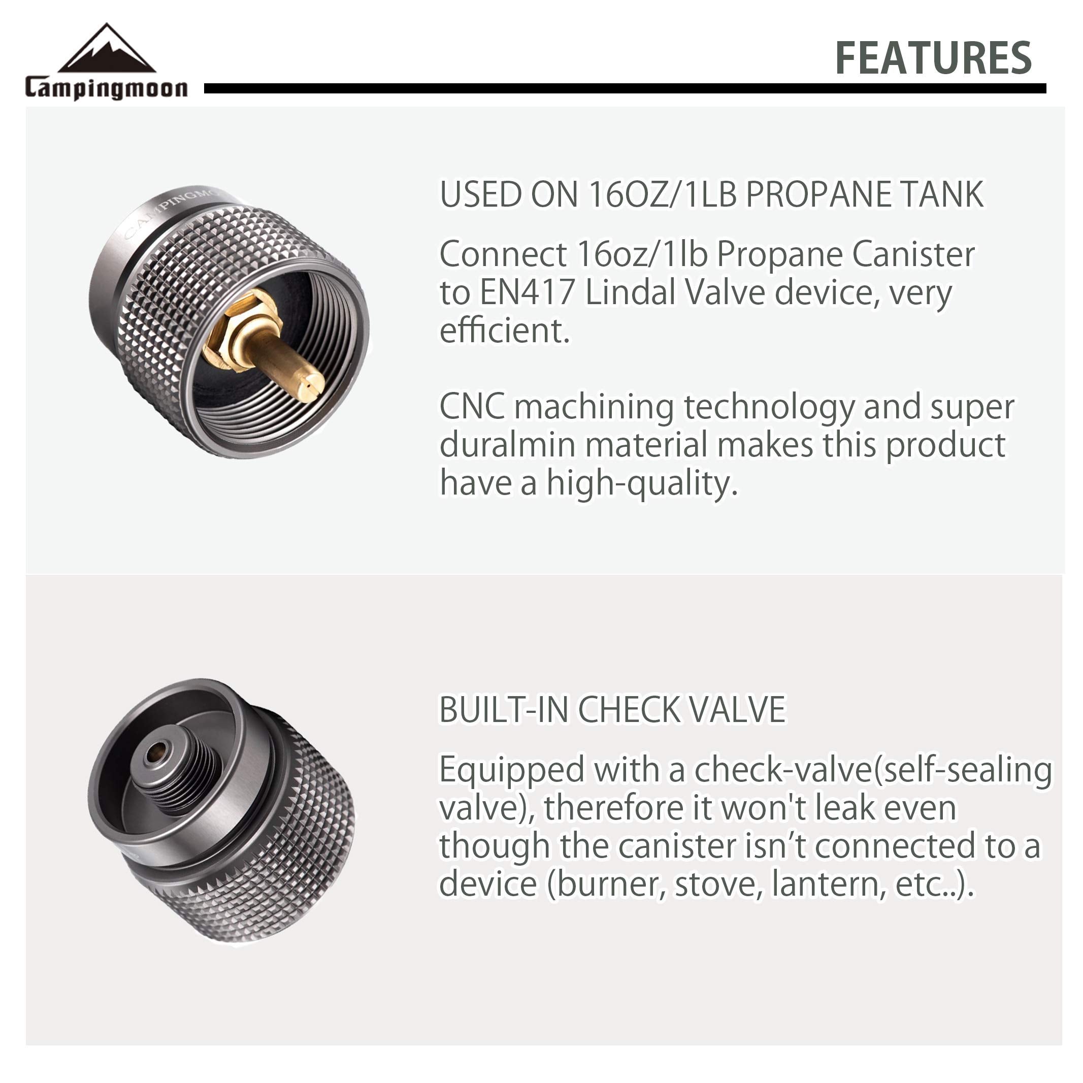Campingmoon Small Propane To Butane Adapter, Input: 16Oz/1Lb Small Propane Canister, Output: En417 Lindal Valve Z22