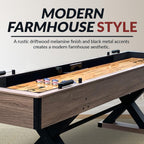 Hathaway Excalibur 9-Ft Shuffleboard Table For Great For Family Recreation Game Rooms, Designed With A Rustic Driftwood Finish W