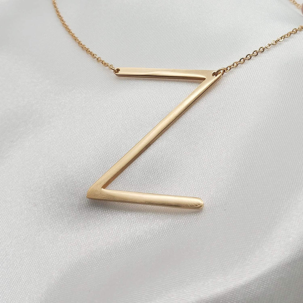 Momol Sideways Initial Necklace 18K Gold Plated Stainless Steel Large Big Letter Z Pendant Necklace Script Name Monogram Necklac