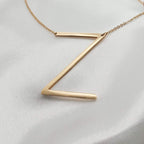 Momol Sideways Initial Necklace 18K Gold Plated Stainless Steel Large Big Letter Z Pendant Necklace Script Name Monogram Necklac