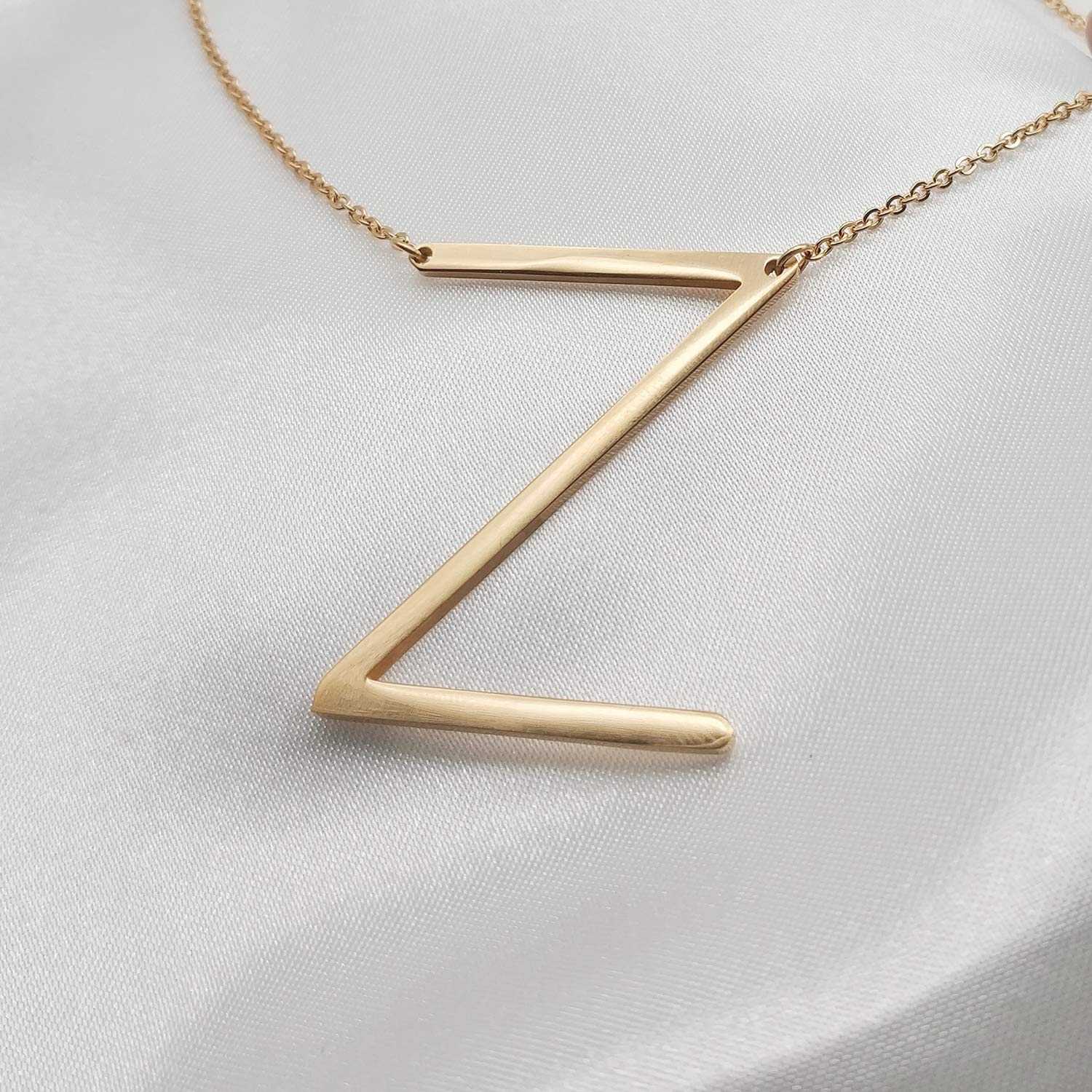 Momol Sideways Initial Necklace 18K Gold Plated Stainless Steel Large Big Letter Z Pendant Necklace Script Name Monogram Necklac