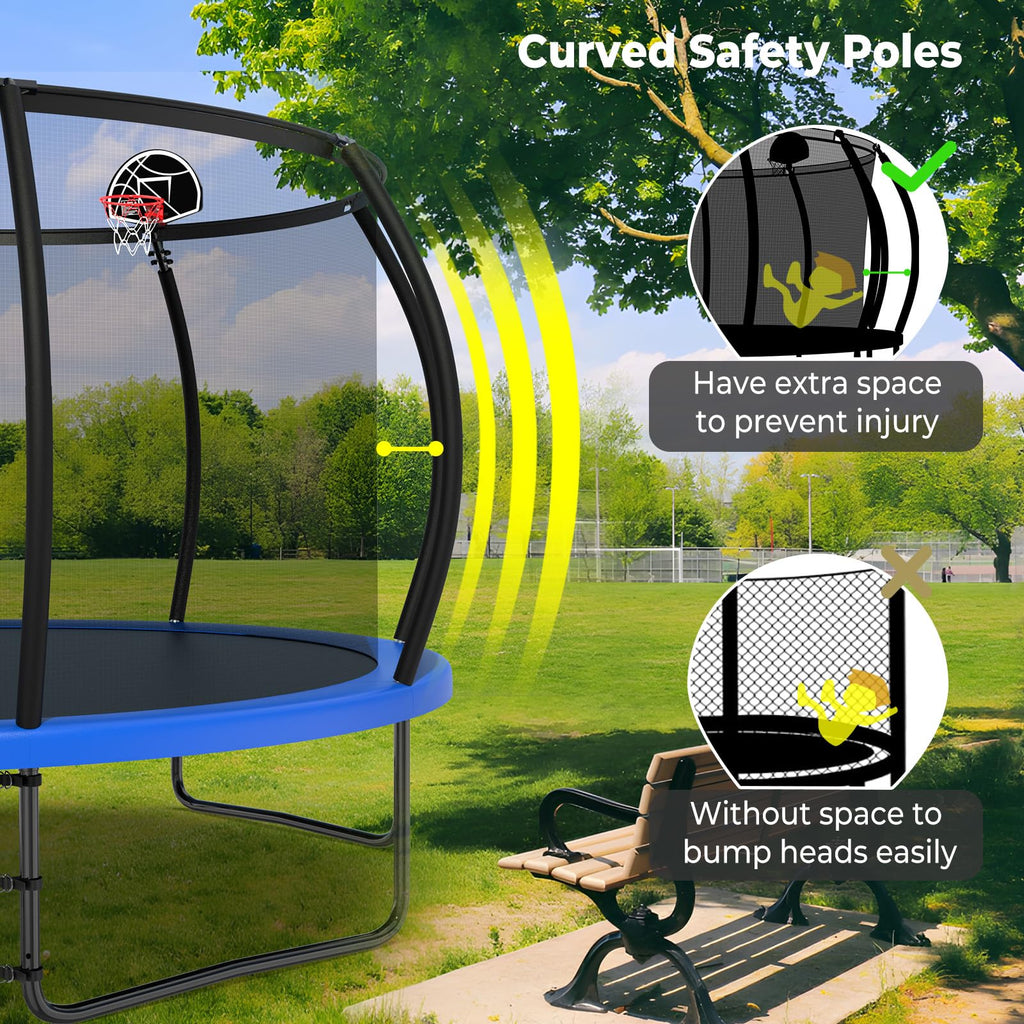 Lyromix 14FT Outdoor Trampolines for Kids and Adults, Pumpkin Trampolin with Curved Poles, Recreational Trampolin with Basketbal