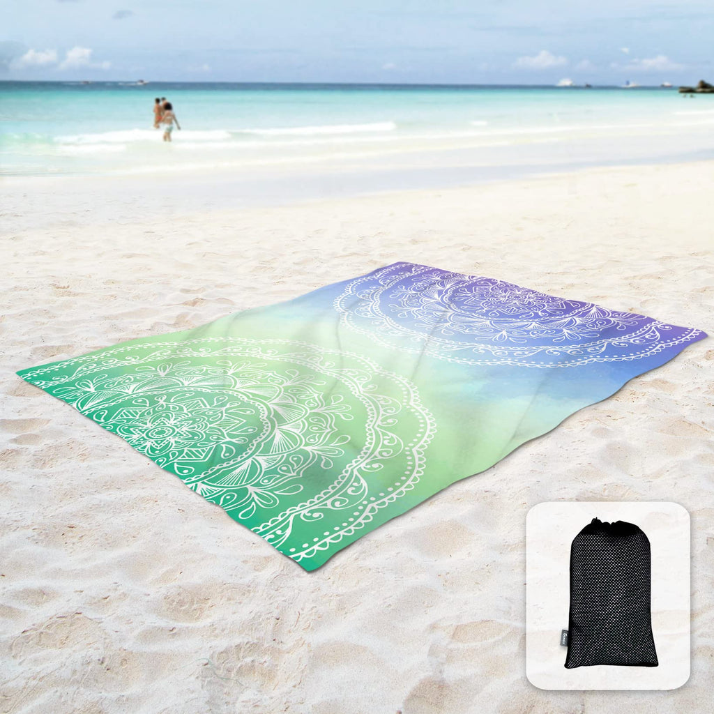 Sunlit Silky Soft 85X72 Boho Sand Proof Beach Blanket Sand Proof Mat With Corner Pockets And Mesh Bag For Beach Party, Travel, C