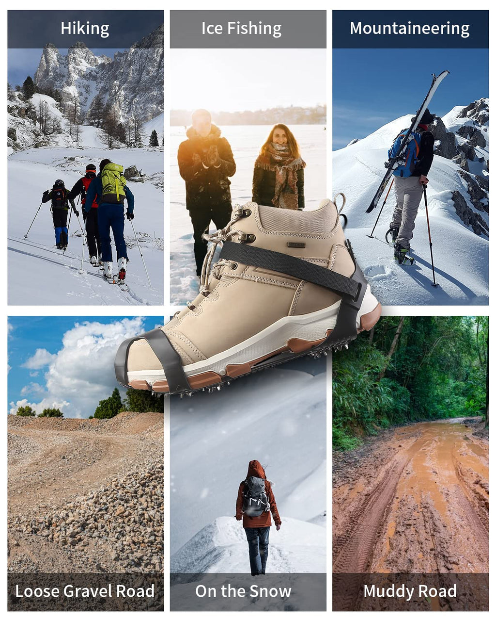 11 Spikes Crampons, Upgraded Version Stainless Steel Anti-Slip, Ice Cleats Traction Grips For Hiking Shoes And Boots, Safe Prote