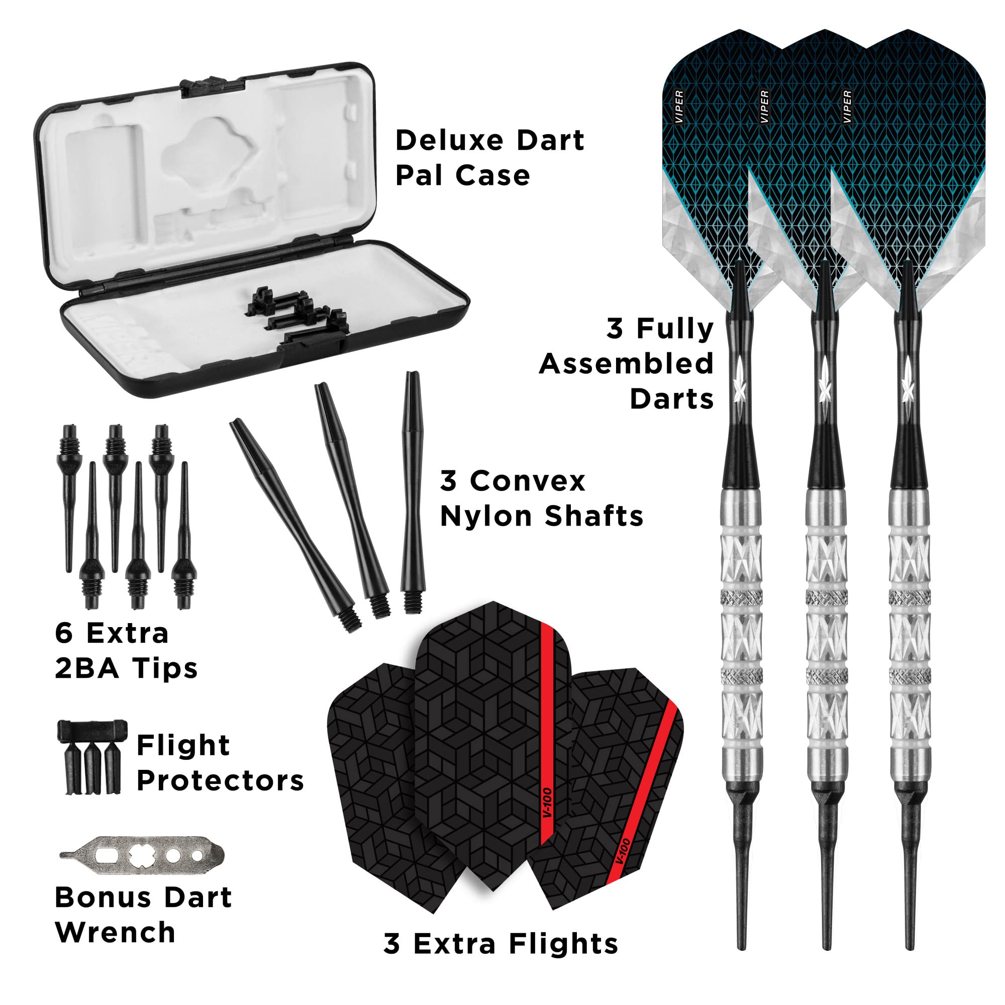 Viper Diamond 90% Tungsten Soft Tip Darts With Storage/Travel Case, Silver Rings, 16 Grams