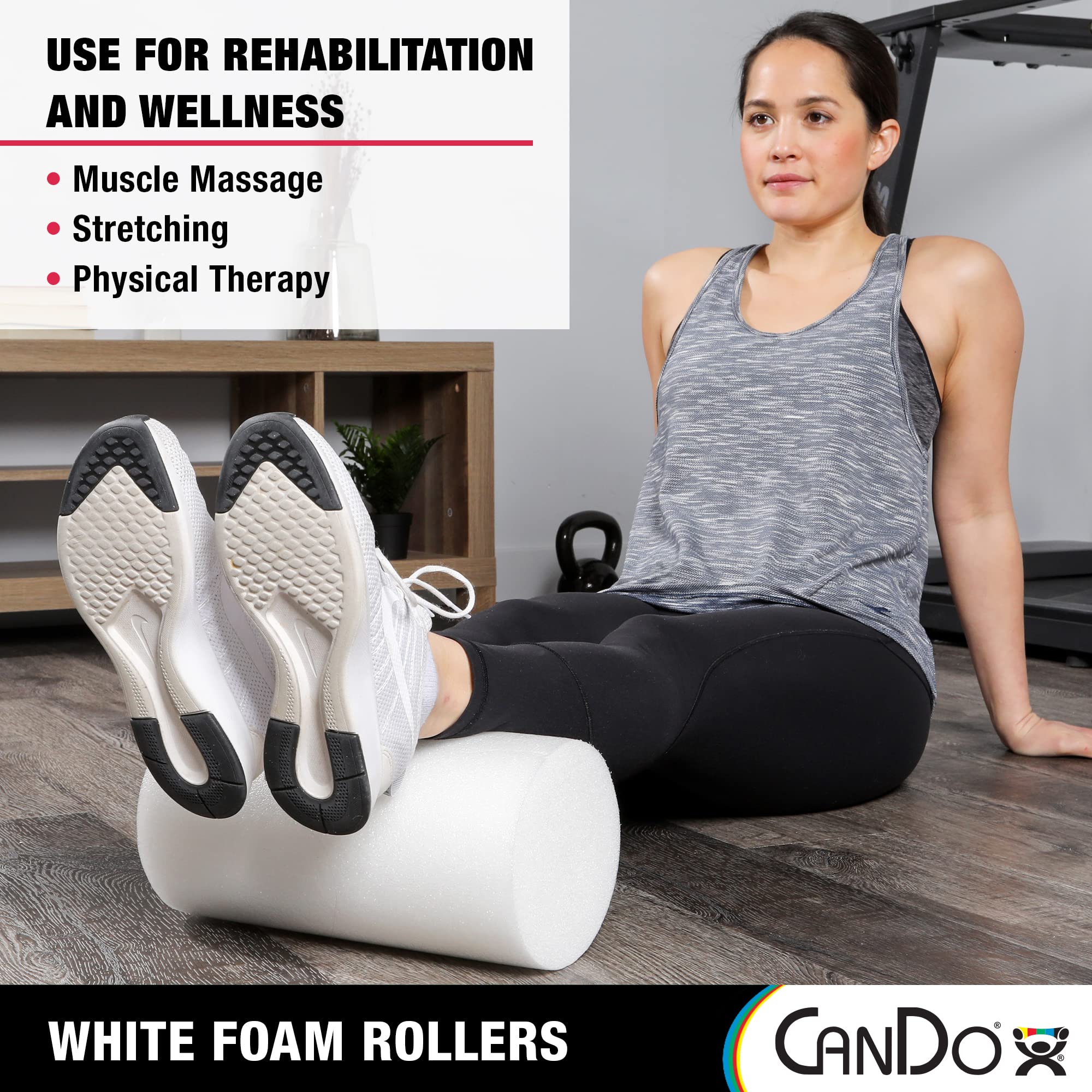 Cando 30-2103 White Pe Foam Roller, Round, 4'' Diameter, 12'' Length