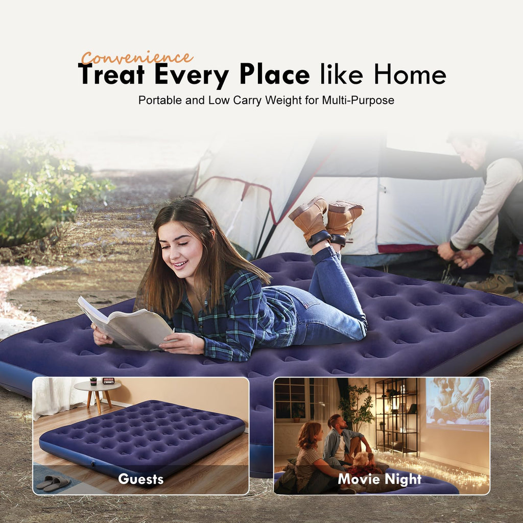 Raptavis Queen Size Air Mattress Inflatable Bed, Blow Up Mattress Camping Sleeping Pad