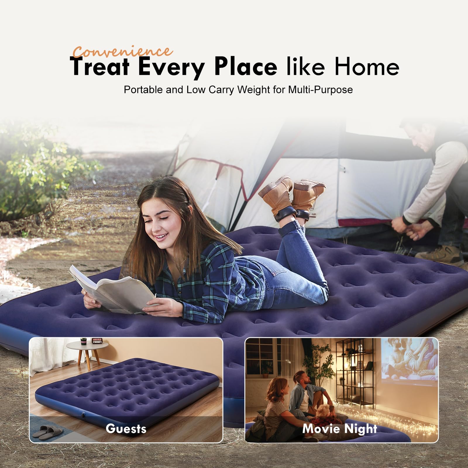 Raptavis Queen Size Air Mattress Inflatable Bed, Blow Up Mattress Camping Sleeping Pad