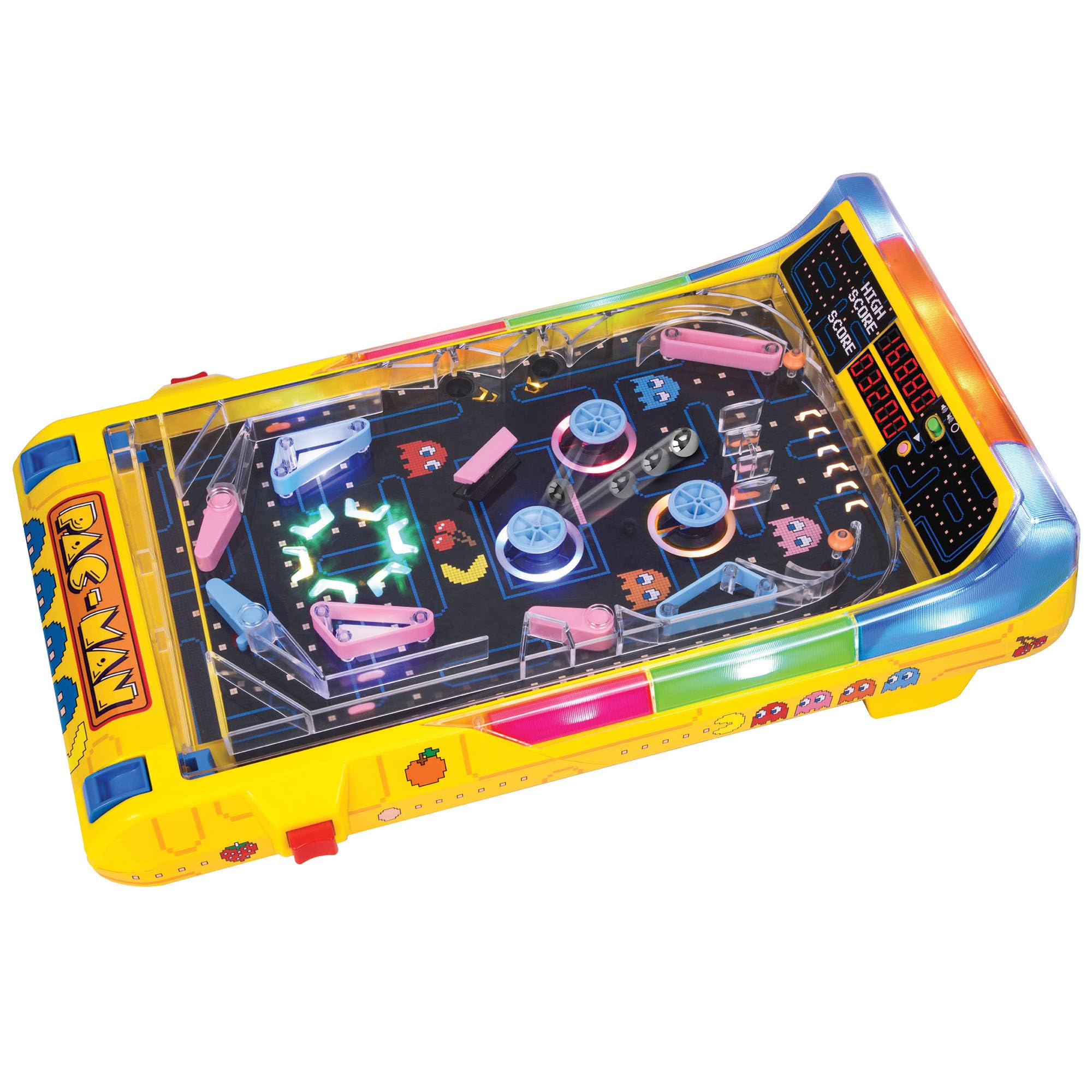 Merchant Ambassador Pac-Man Arcade Pro Pinball - Light & Sound Tabletop Game, Vibrating Bumbers, Flashing Leds, Scoreboard, Lice