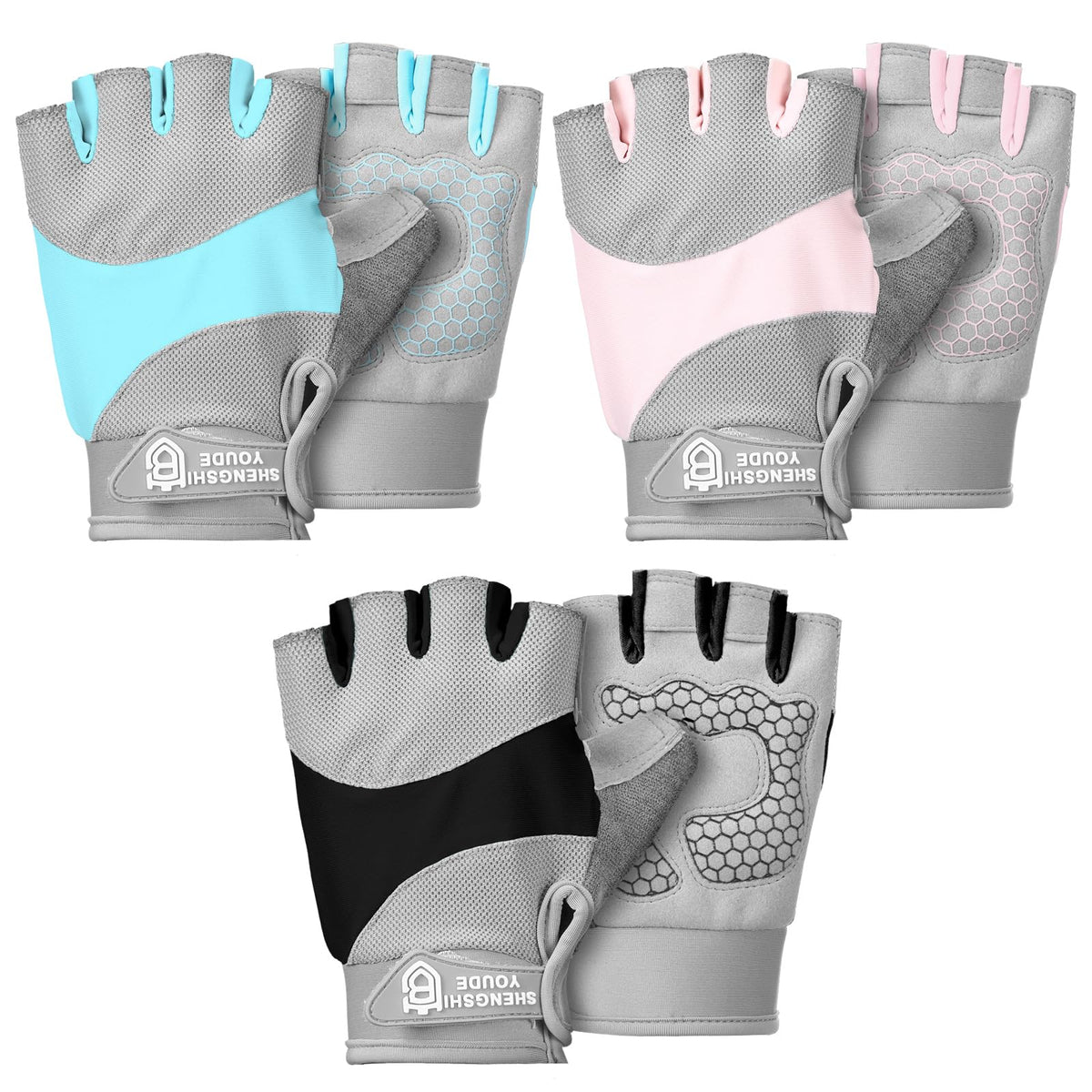 Fourluoo 3 Pack Breathable Workout Gloves Weight Lifting Gloves For Men And Women Full Palm Protection, Grip For Gym, Cycling, E