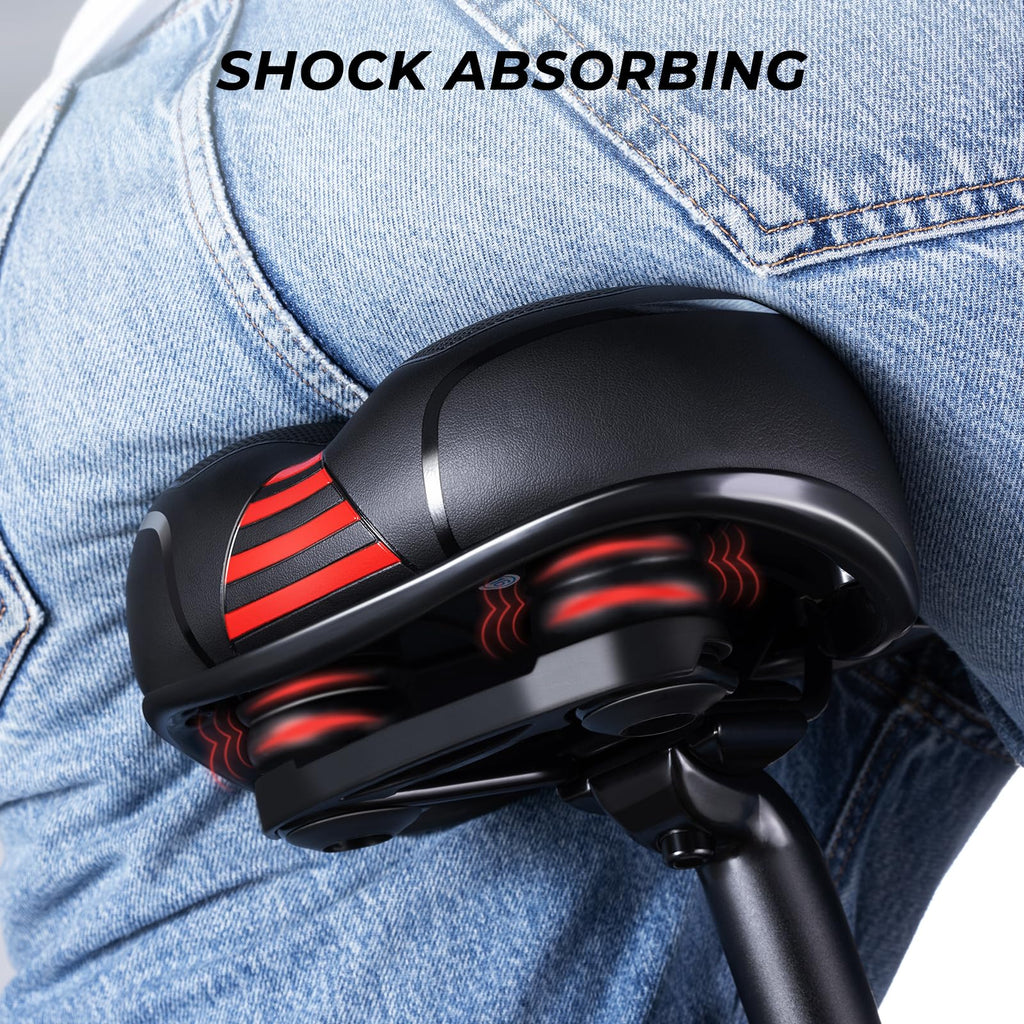 Youngdo Bike Seat - Comfortable Gel Foam Padded Leather Bicycle Seat, Wide Bike Saddle Cushion For Women And Men, Universal Fit,