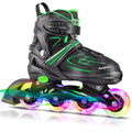 KAQINU Adjustable Inline Skates, Outdoor Inline Skates Roller with Full Illuminating Wheels for Women, Kids, Girls and Boys (Gre
