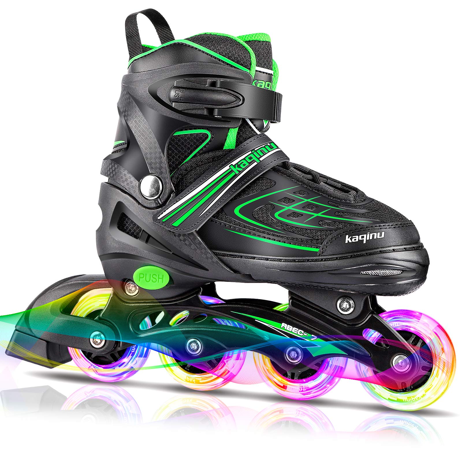 KAQINU Adjustable Inline Skates, Outdoor Inline Skates Roller with Full Illuminating Wheels for Women, Kids, Girls and Boys (Gre