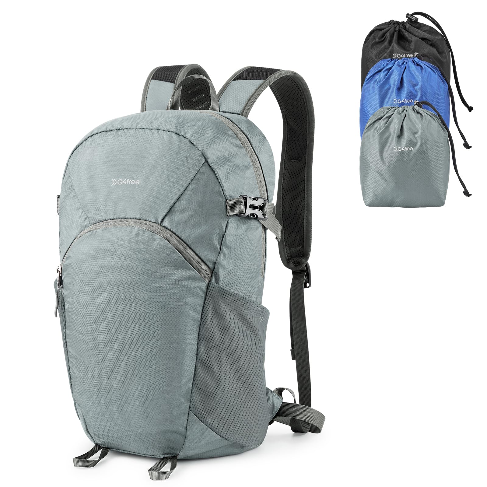 G4Free Hiking Backpack with Thickened Back Panel Packable 25L Lightweight Foldable Travel Daypack for Men Women(Grey)