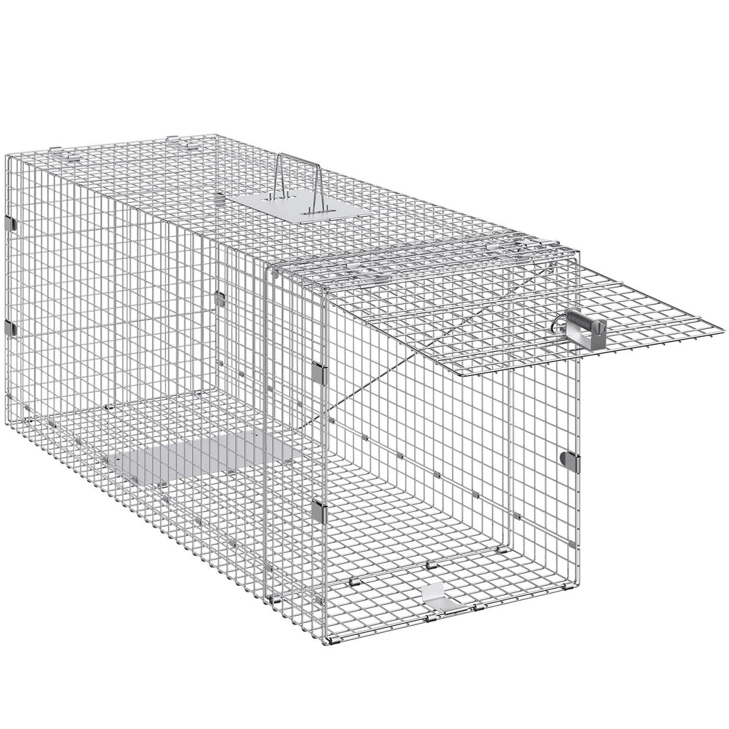 Vevor Live Animal Cage Trap, 50'' X 20'' X 26'' Humane Cat Trap Galvanized Iron, Folding Animal Trap With Handle For Stray Dogs,