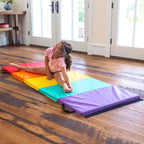Hearthsong 5-Panel Colorful Rainbow Folding Kids Gymnastics Tumbling Mat For Active Play, With Carrying Handles, 77 Inches Long