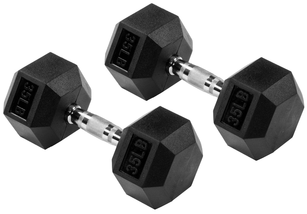 Fitvids Rubber Encased Hex Dumbbell, 35Lb, Pair