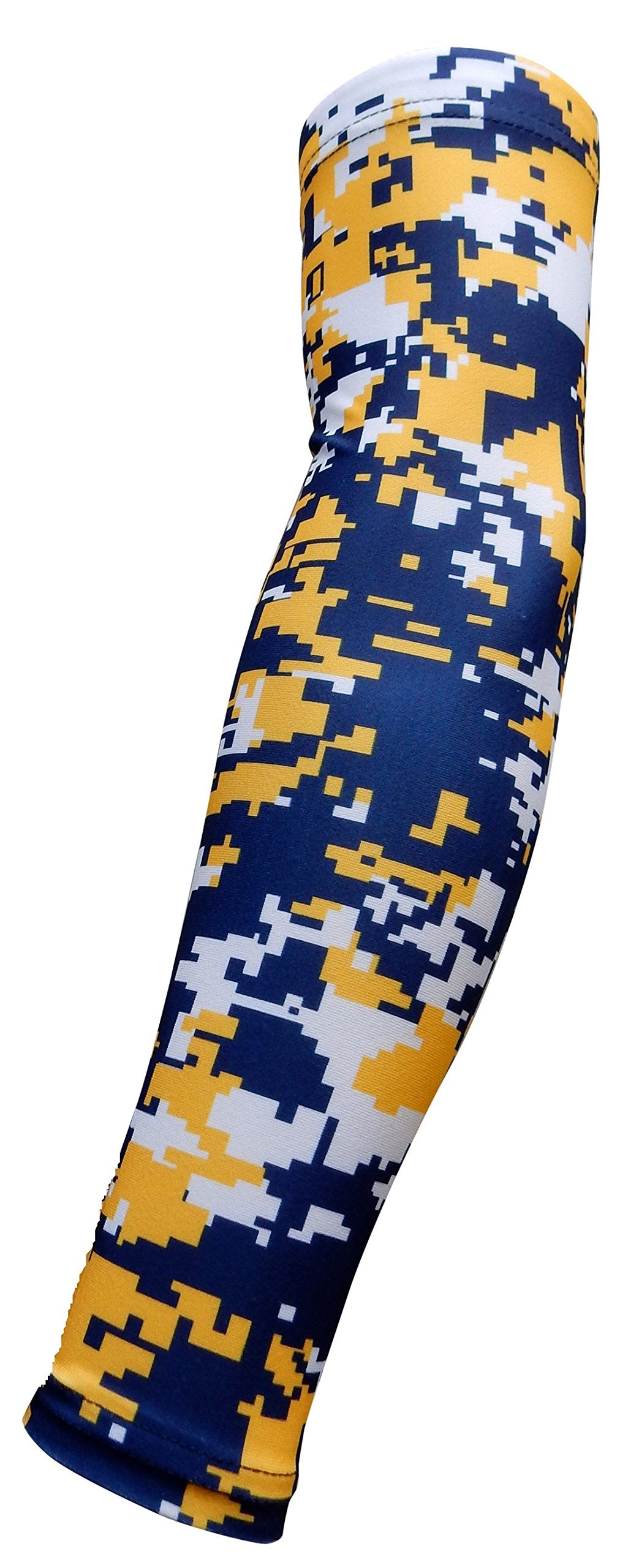 Sports Farm New! Navy Blue Yellow White Digital Camo Arm Sleeve - Moisture Wicking Compression (Large)