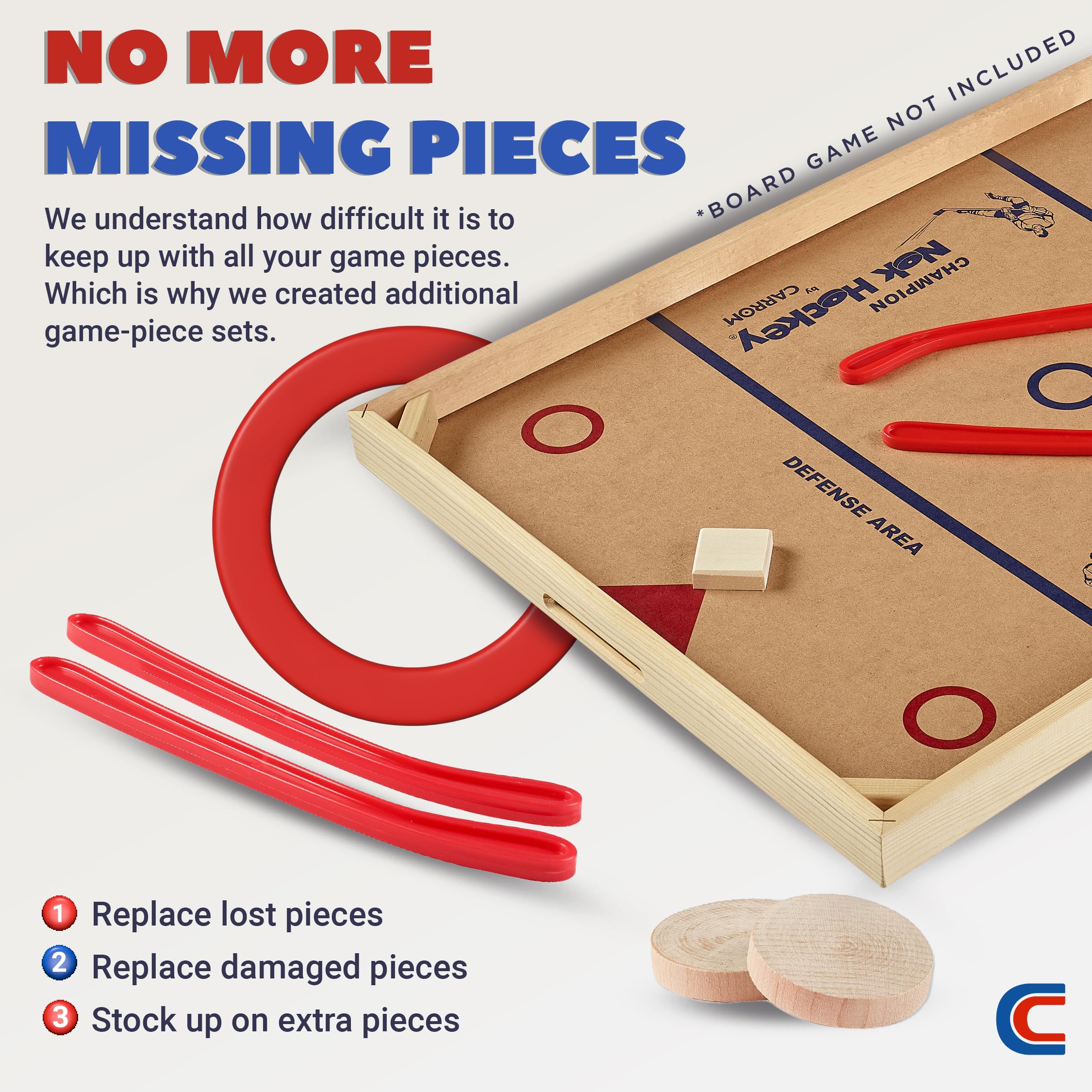 Carrom Champion Nok Hockey Game Equipment Set - Includes 2 Sticks And 2 Wood Pucks - Extra Accessories For Board Games For Adult