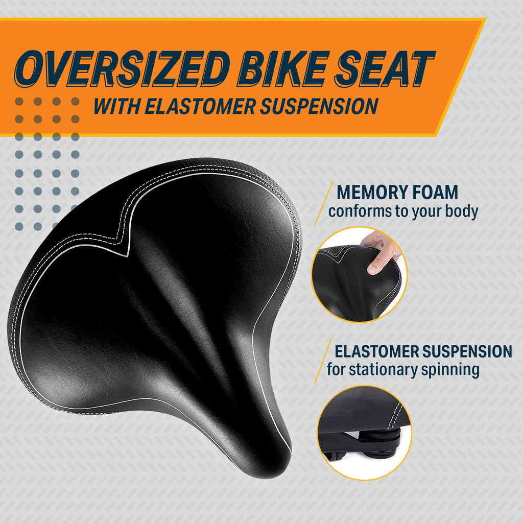 Bikeroo Oversized Bike Seat - Peloton Seat Cushion - Bicycle Saddle Replacement - Wide Cushioned Comfortable Seat For Men & Wome