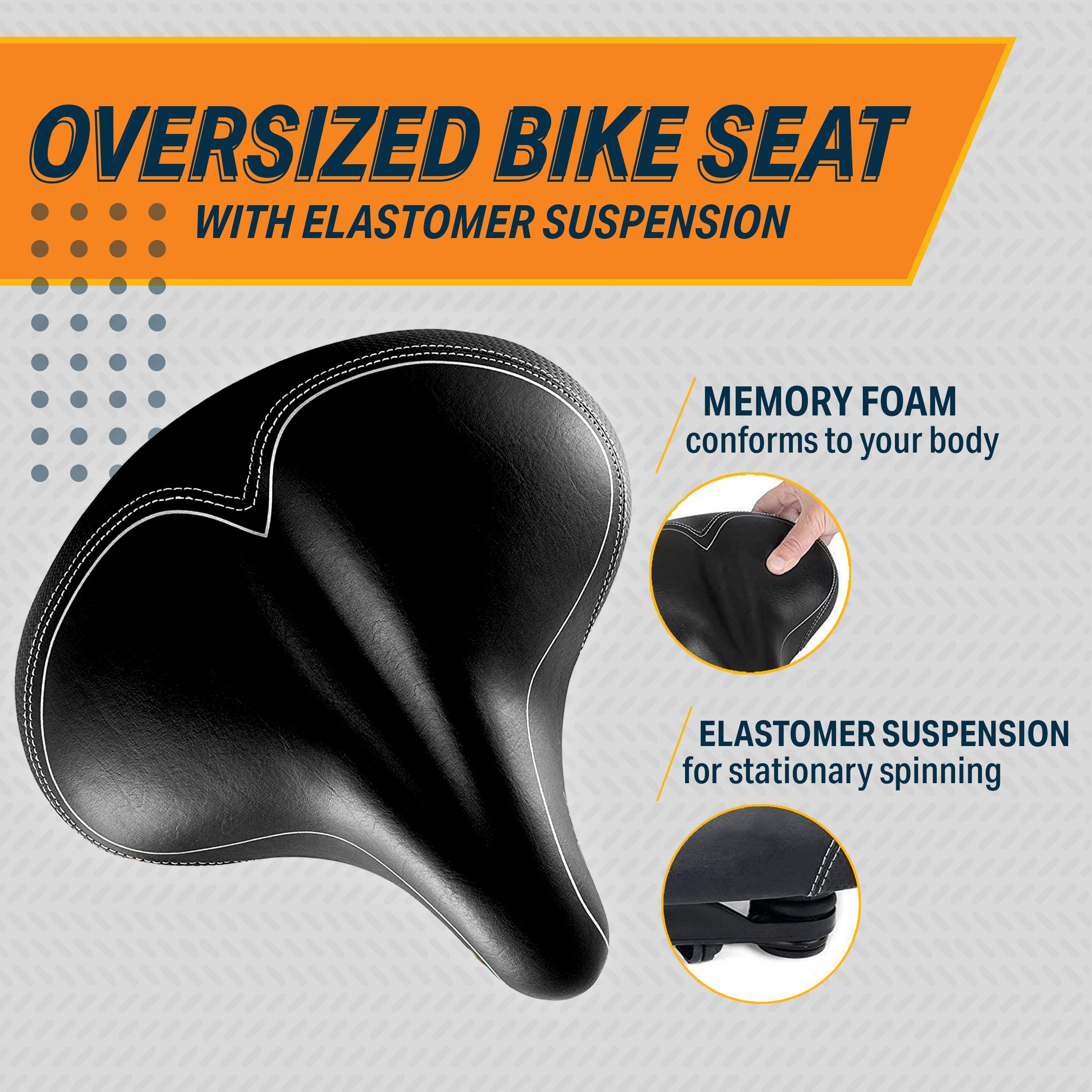 Bikeroo Oversized Bike Seat - Peloton Seat Cushion - Bicycle Saddle Replacement - Wide Cushioned Comfortable Seat For Men & Wome