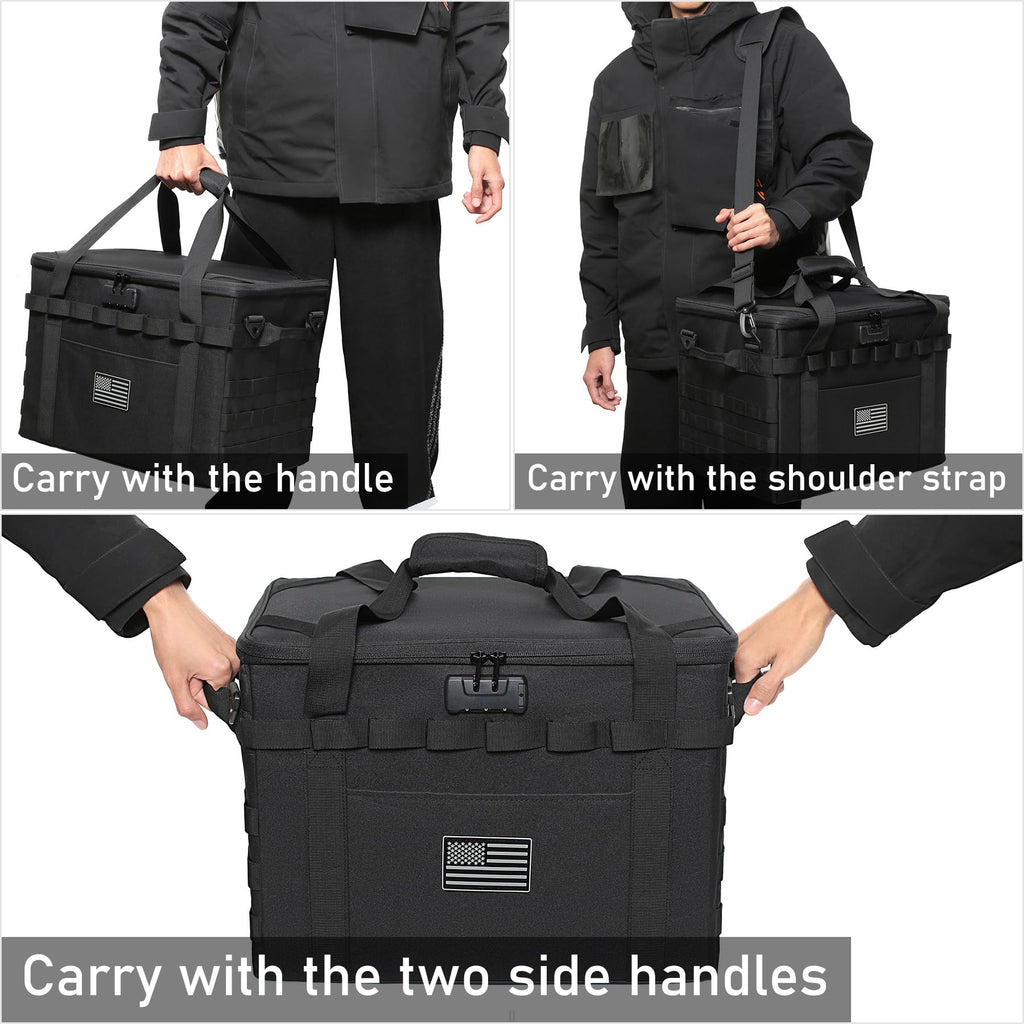 Lemubeane Tactical Camping Storage Bag - 38L Utility Tote Bag Organizer With Combination Lock And Shoulder Strap (Black, 38L)