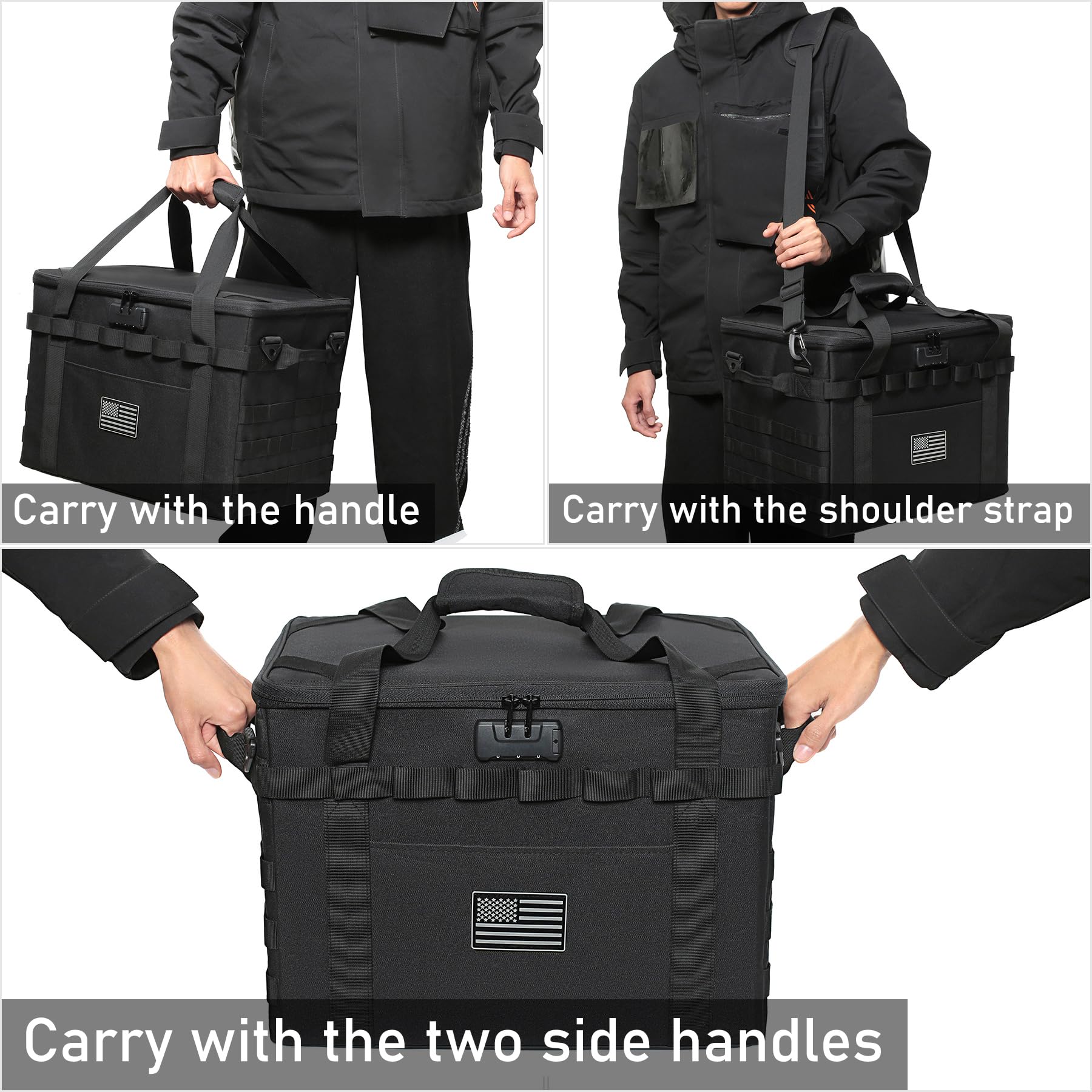 Lemubeane Tactical Camping Storage Bag - 38L Utility Tote Bag Organizer With Combination Lock And Shoulder Strap (Black, 38L)