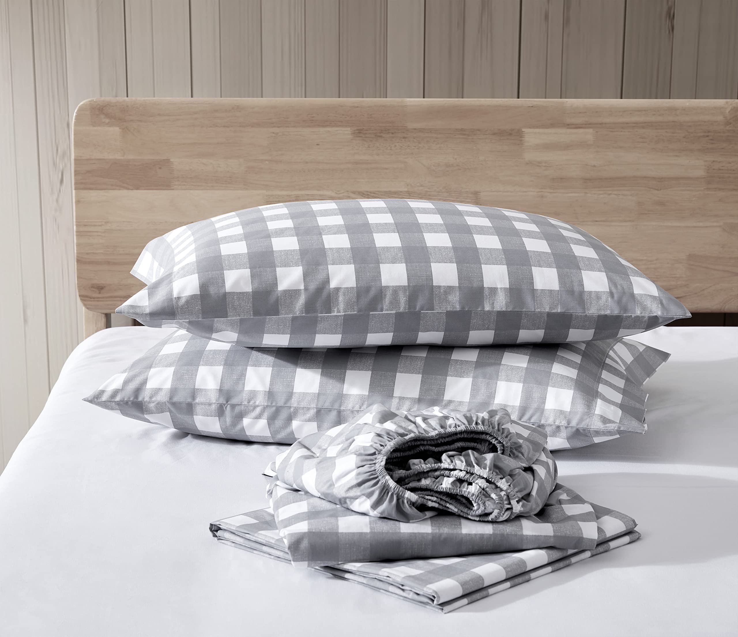 Eddie Bauer Home Sheets Cotton Percale Bedding Set, Crisp  Cool, Stylish Home Decor, King, Lakehouse Plaid Greywhite