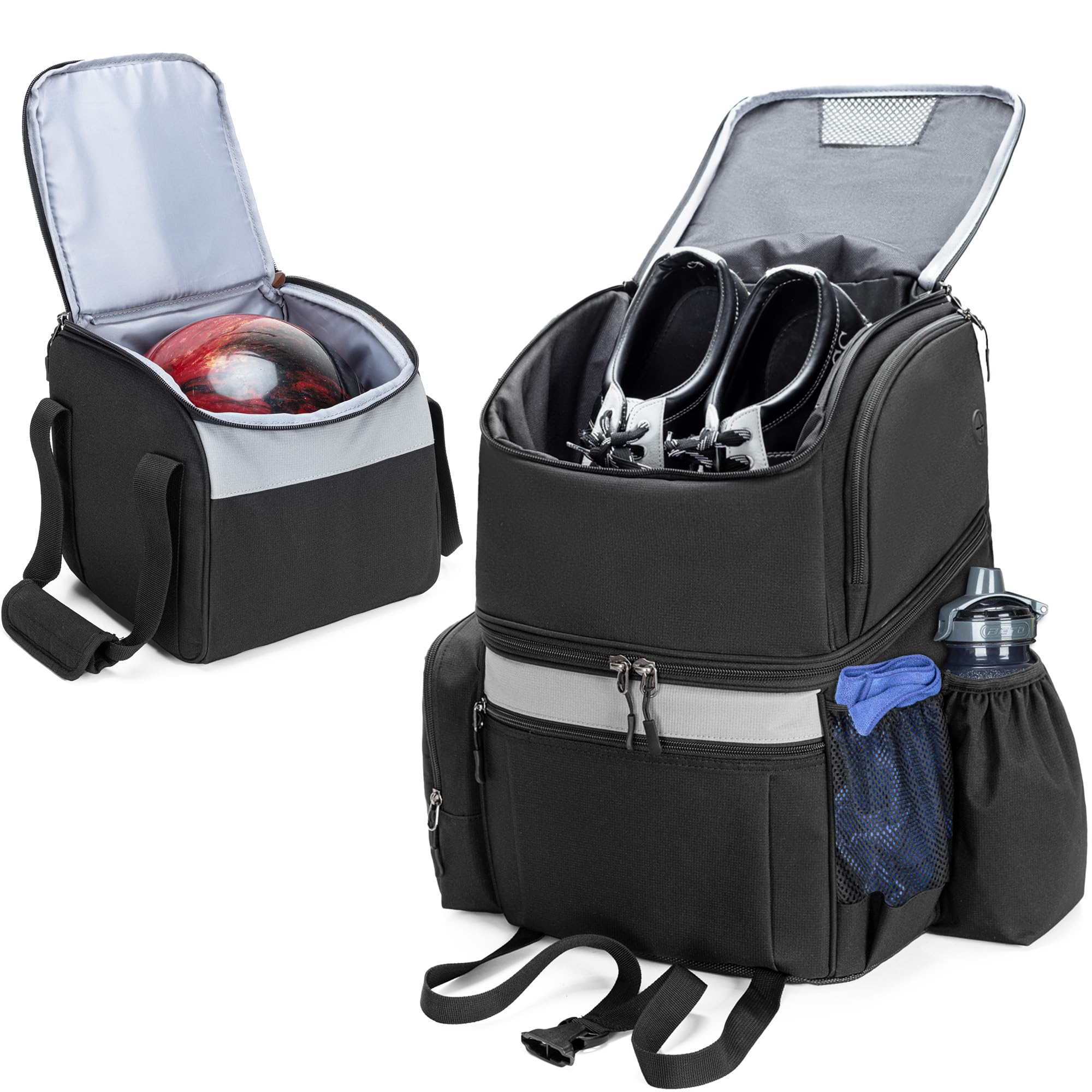 GOBUROS Bowling Backpack with Inner Bowling Tote Bag, Bowling Ball Bag with Wooden Ball Holder and Shoe Compartment, Which Can H