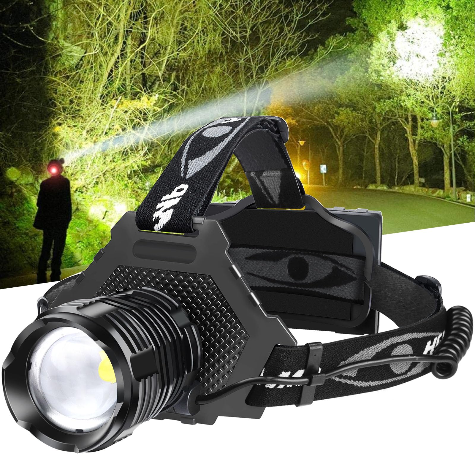 Bud K LED Headlamp Rechargeable, Upgraded 30W Super Bright Head Lamp 1000 High Lumen with 6 Modes, Zoomable, IPX6 Waterproof Hea
