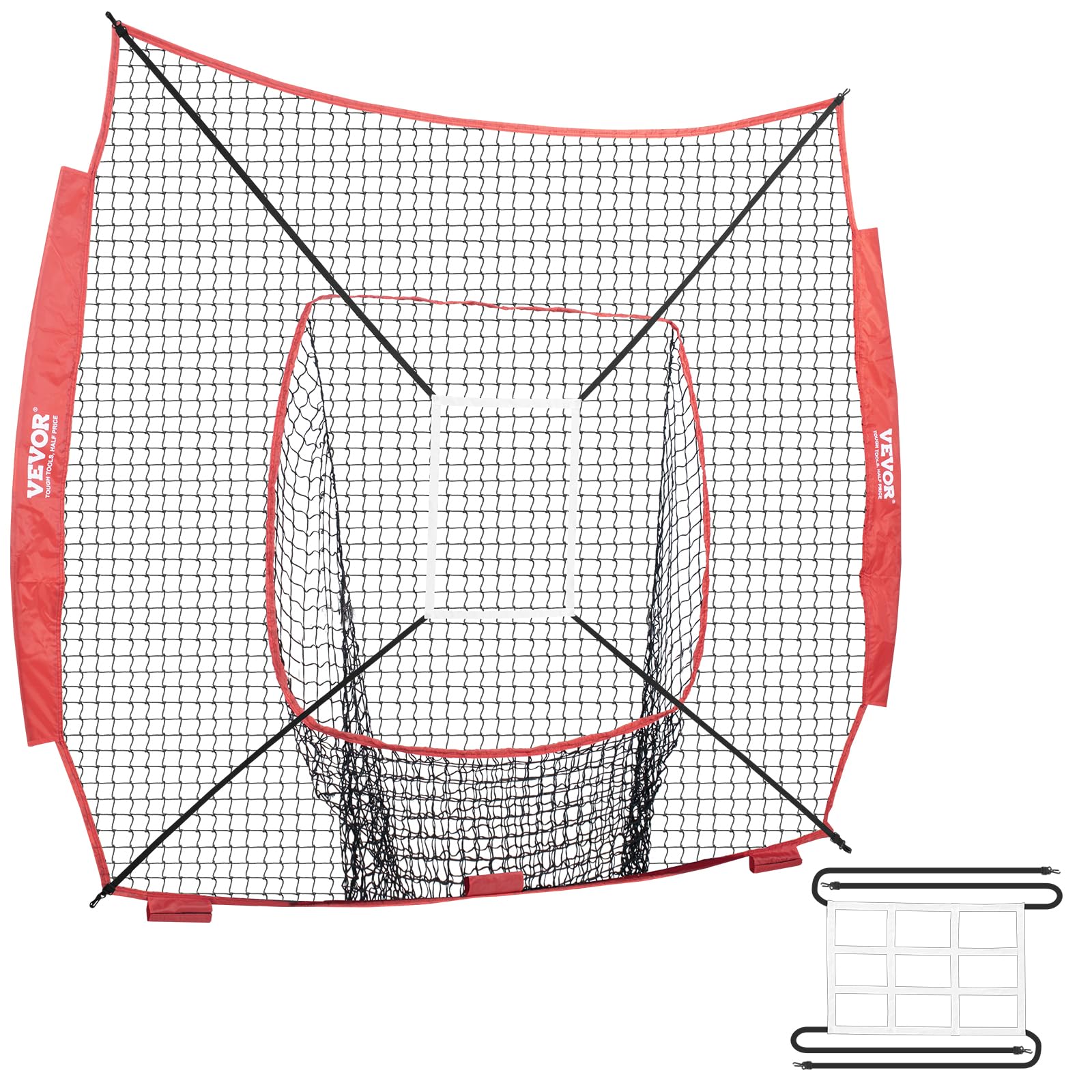 VEVOR 7x7FT Baseball Softball Practice Net, Portable Baseball Training Net for Hitting Batting Catching Pitching, Backstop Baseb