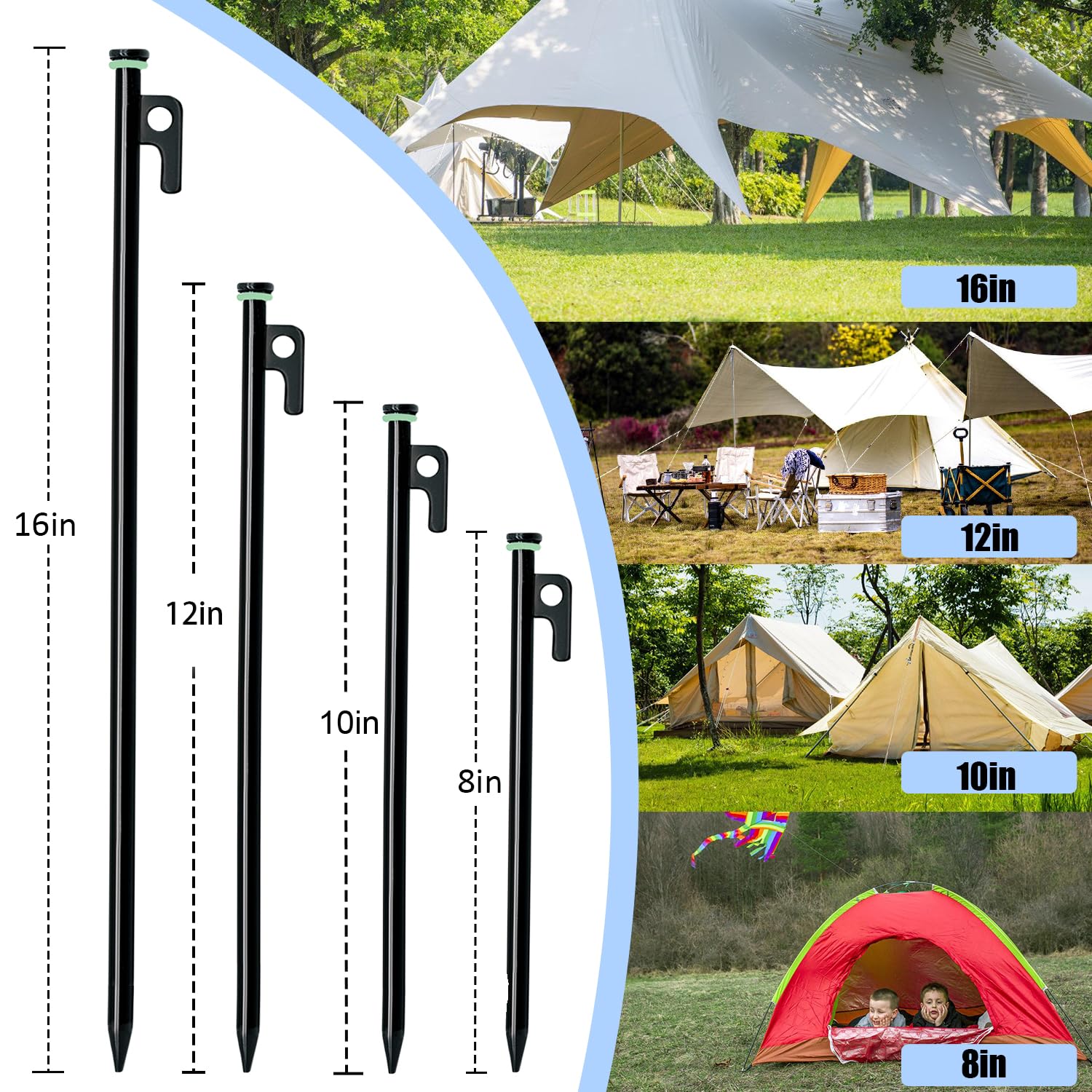 Tent Stake With Hammer, 12-Pack 12In Heavy Duty Tent Stakes + 10In Tent Stakes Hammer+Storage Pouch, Forged Steel Tent Stakes Fo