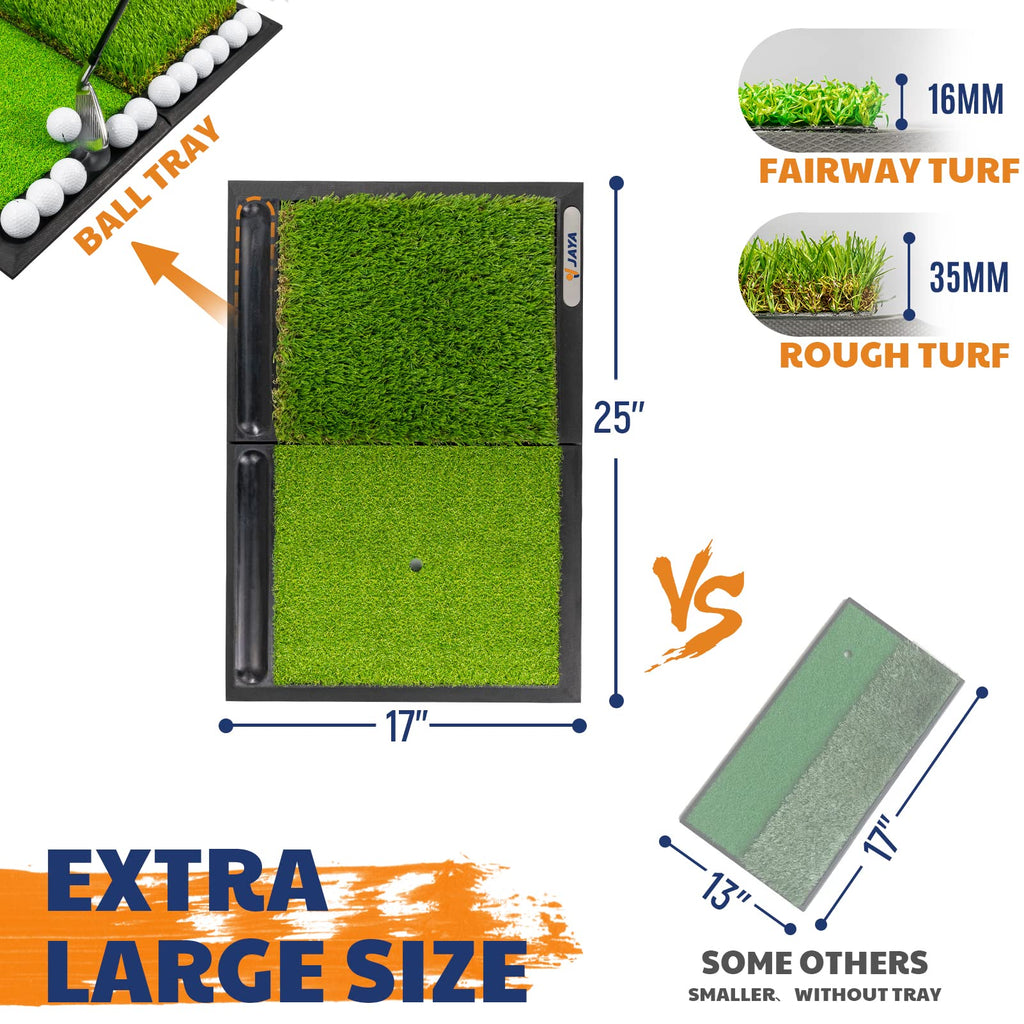 Jaya Golf Hitting Mat With Ball Tray, Heavy Rubber Base, Fairway & Rough Turf Golf Training Mat, Golf Tees And Rubber Tee Holder