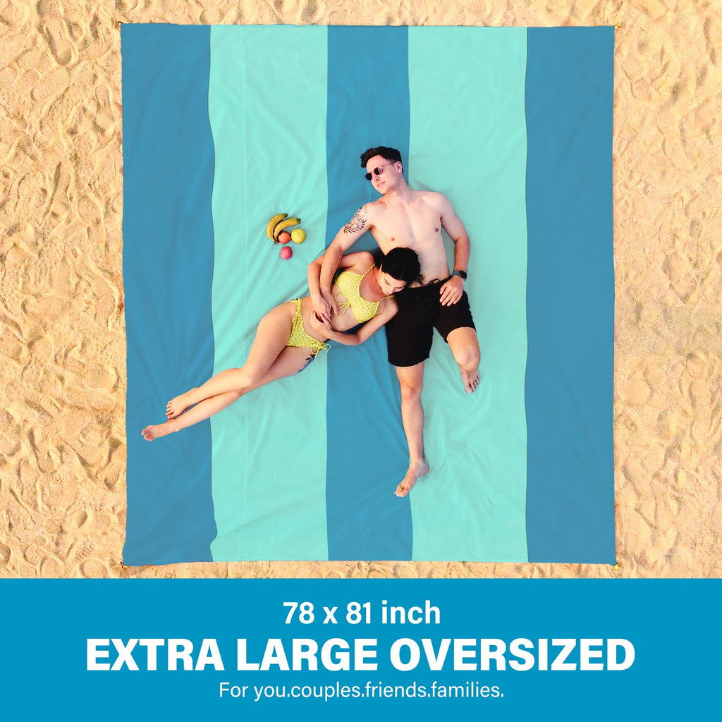 Famstar Beach Blanket Oversized Extra Large 78 X 81Waterproof Sandproof Beach Blanket 1-7 Adults Lightweight Durable For Travel