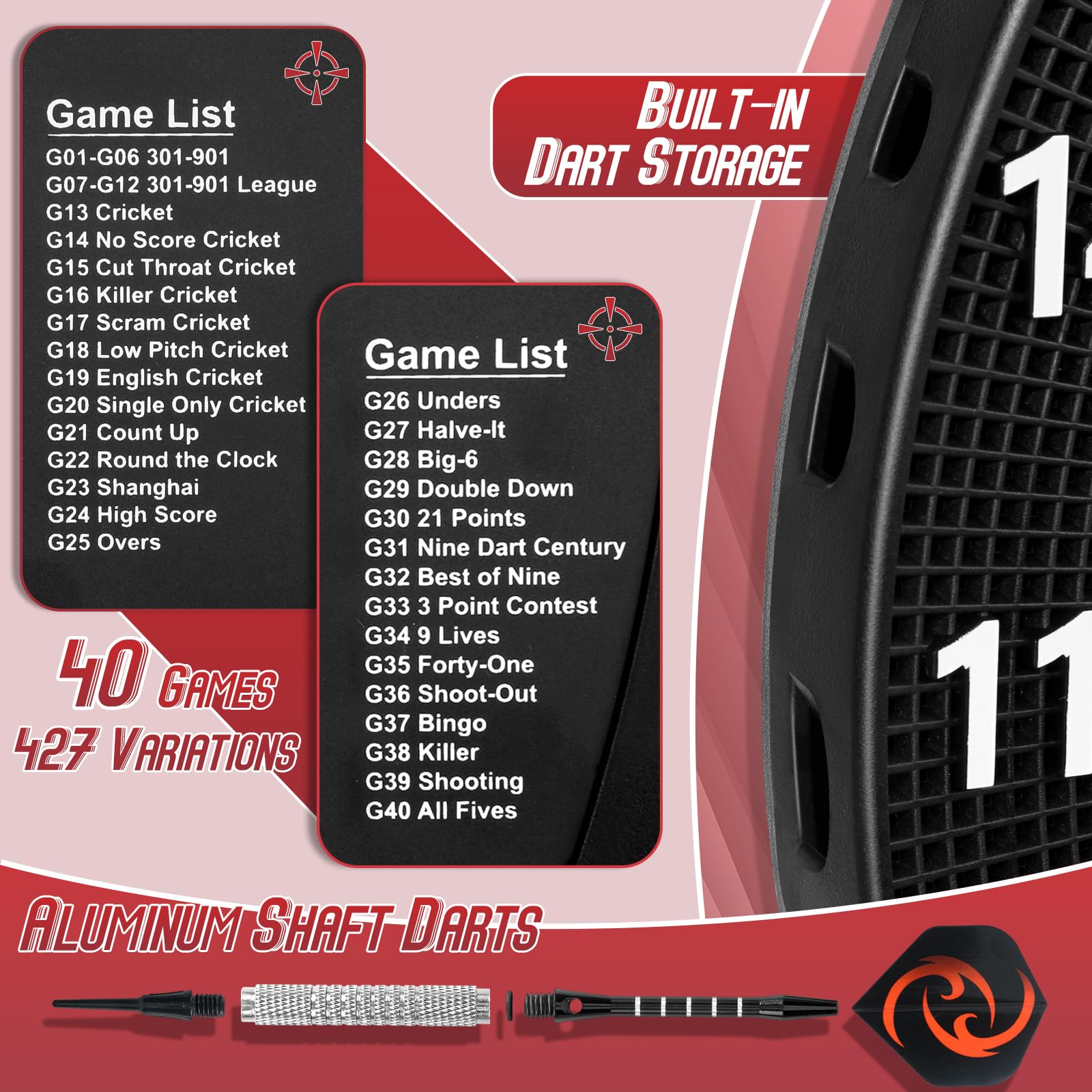 Electronic Dart Board, Soft Tip Dartboard Set 40 Games, 427 Variants Digital Electric Dart Boards With Colorful Led, 6 Darts, 10